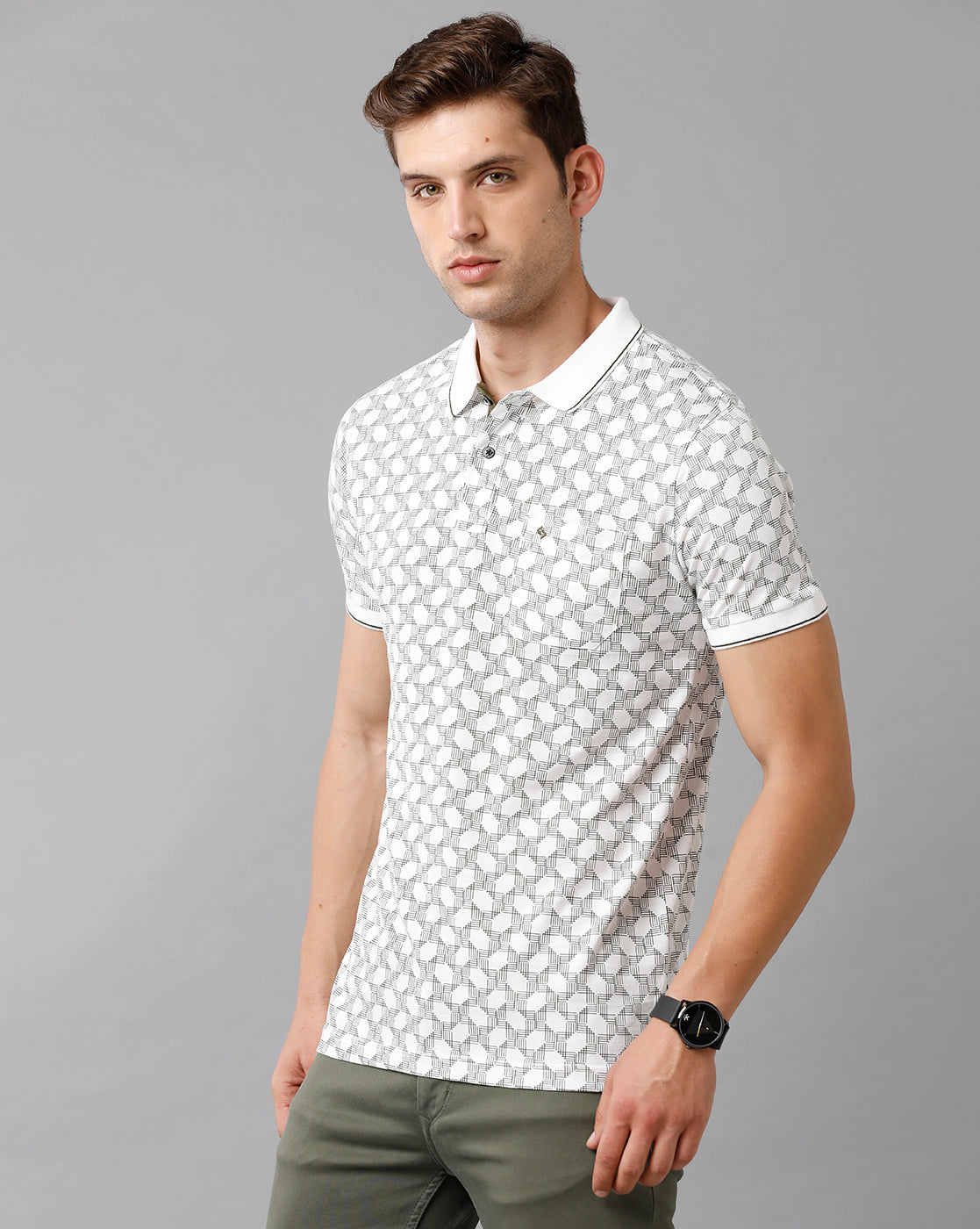 Classic Polo Mens Cotton Printed Half Sleeve Slim Fit Polo Neck White Color T-Shirt | Bello 177 A