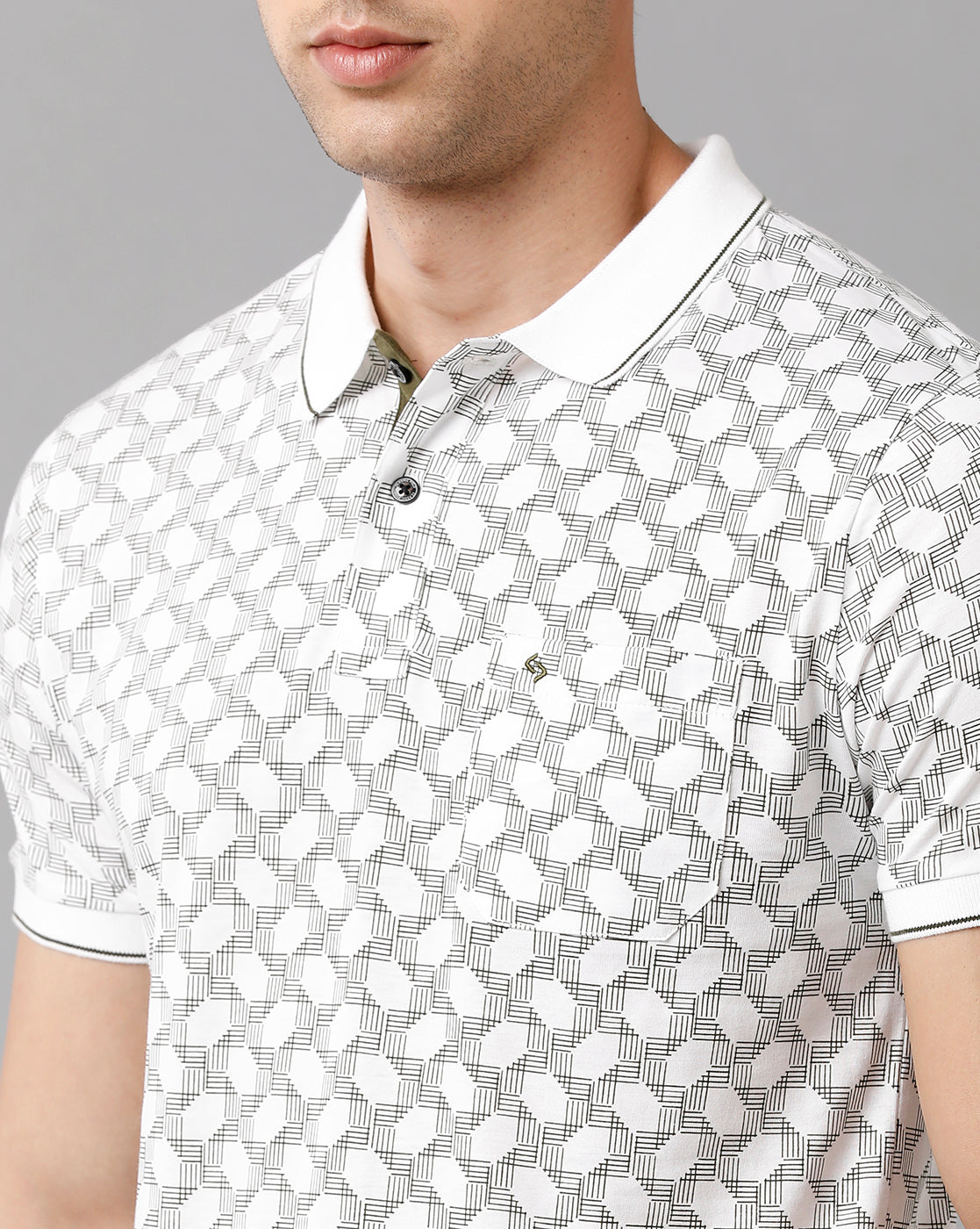 Classic Polo Mens Cotton Printed Half Sleeve Slim Fit Polo Neck White Color T-Shirt | Bello 177 A
