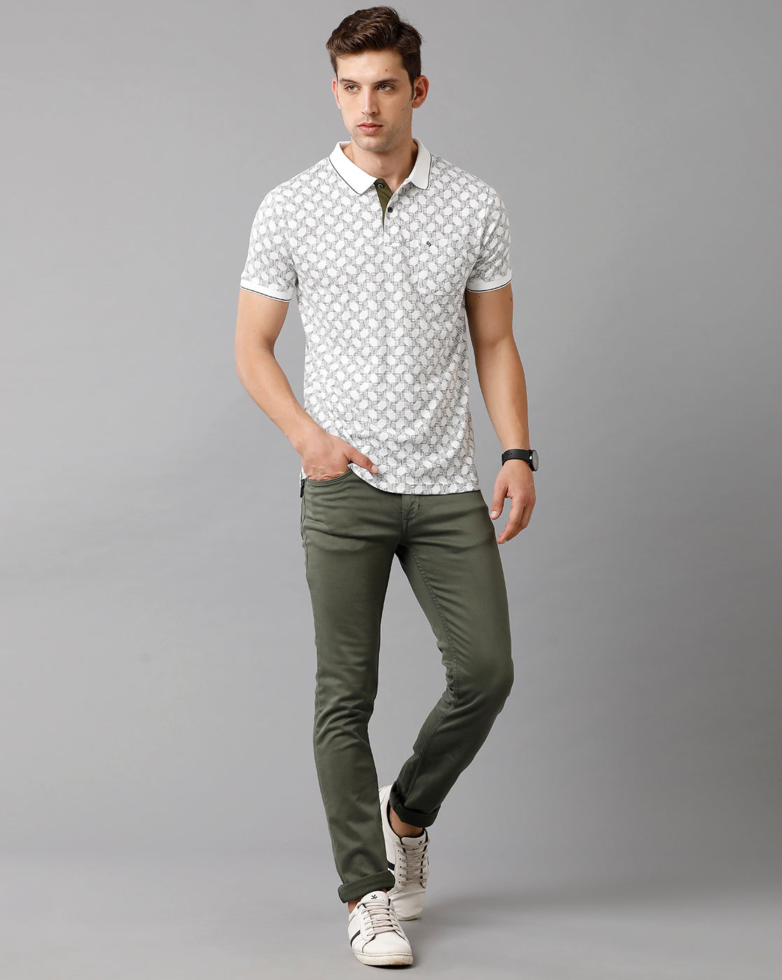 Classic Polo Mens Cotton Printed Half Sleeve Slim Fit Polo Neck White Color T-Shirt | Bello 177 A