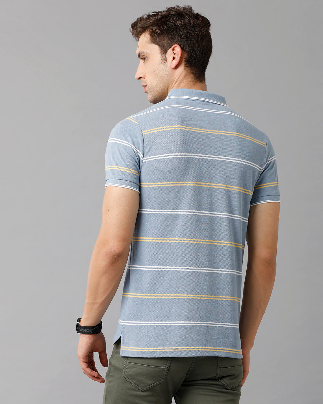 Classic Polo Mens Cotton Blend Striped Half Sleeve Slim Fit Polo Neck Light Blue Color T-Shirt | Adore 179 B