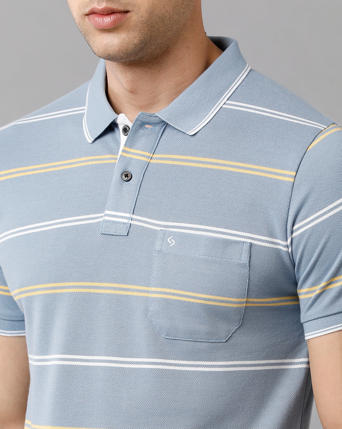 Classic Polo Mens Cotton Blend Striped Half Sleeve Slim Fit Polo Neck Light Blue Color T-Shirt | Adore 179 B