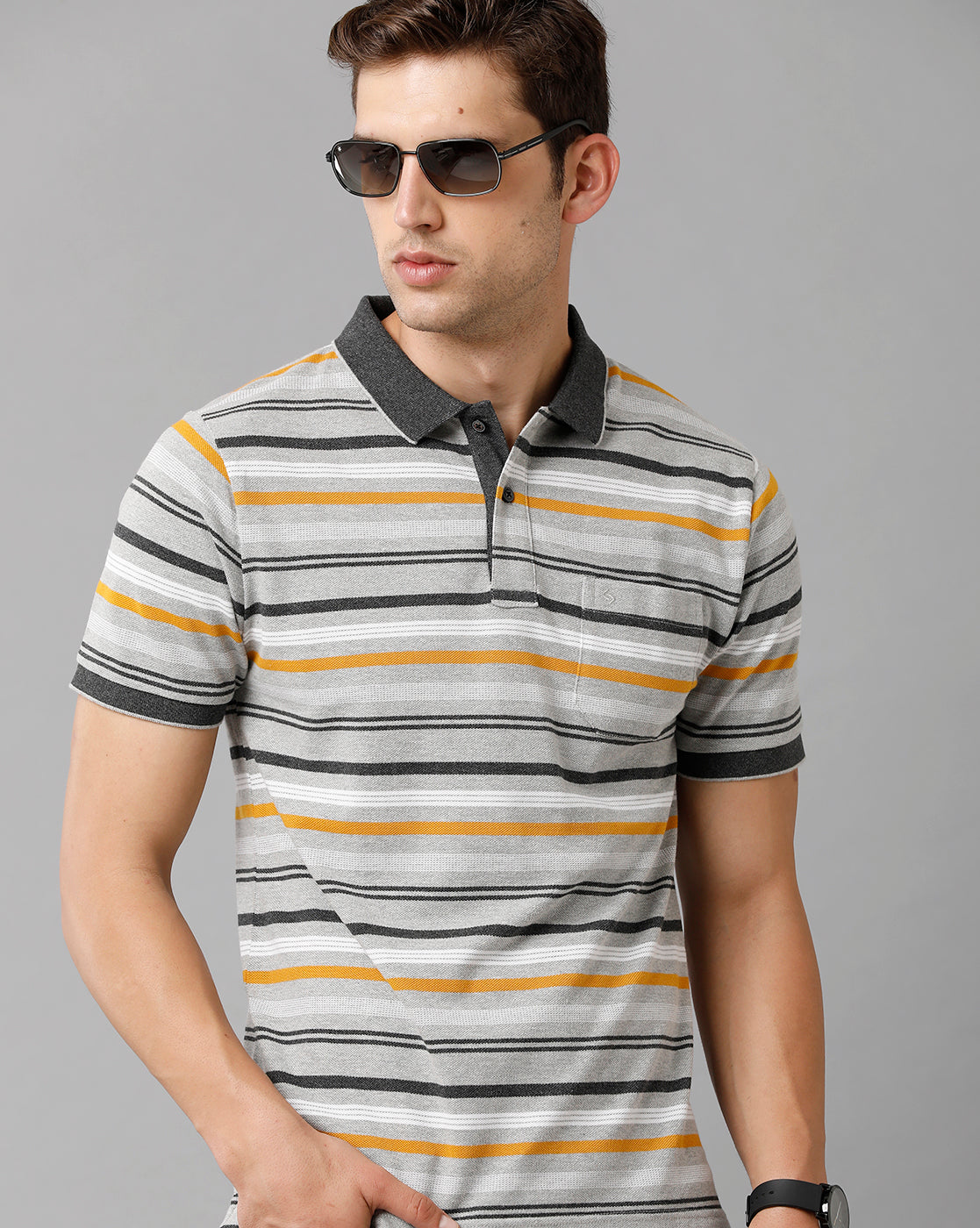Classic Polo Mens Cotton Blend Striped Half Sleeve Slim Fit Polo Neck Multicolor T-Shirt | Adore 175 A
