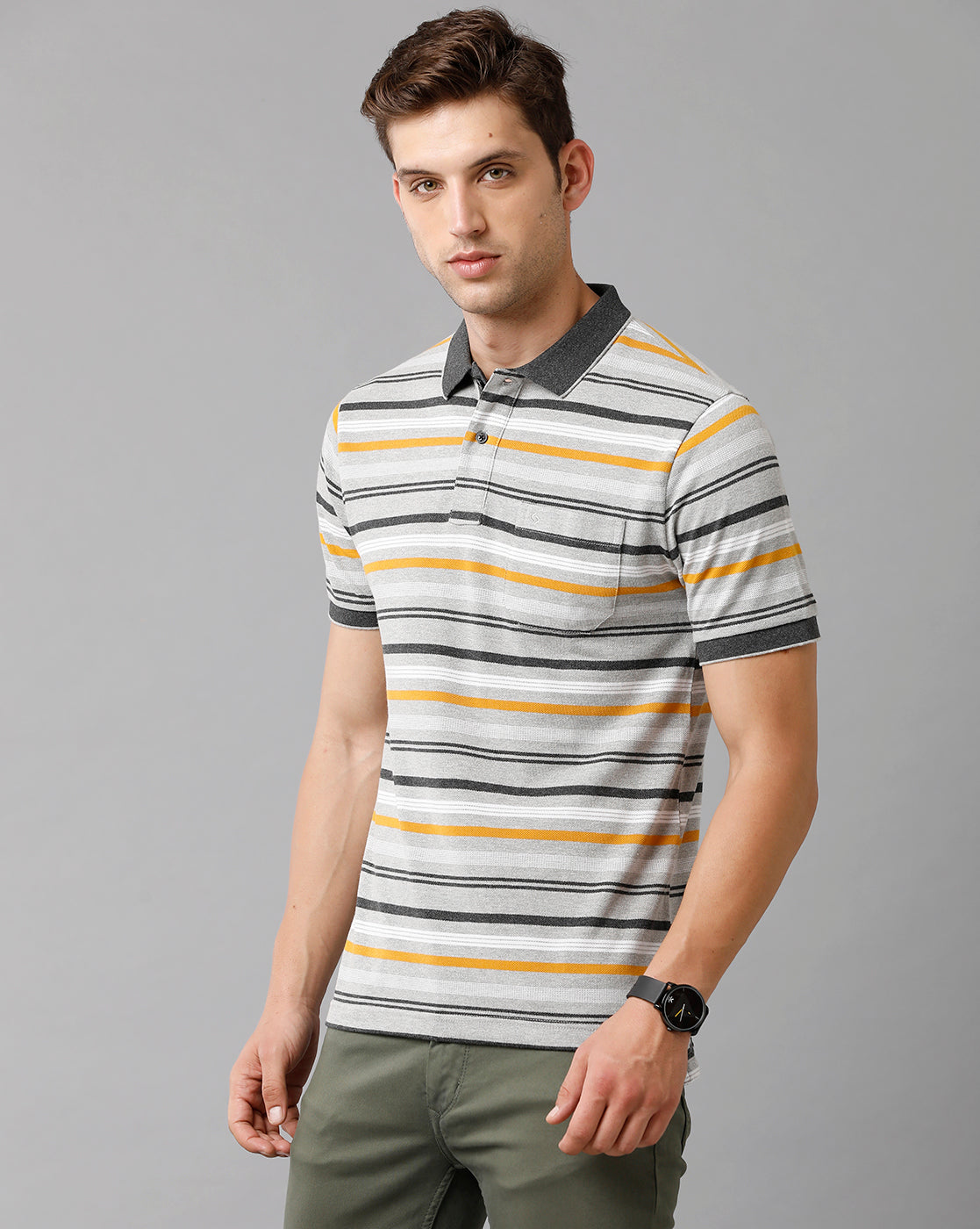 Classic Polo Mens Cotton Blend Striped Half Sleeve Slim Fit Polo Neck Multicolor T-Shirt | Adore 175 A