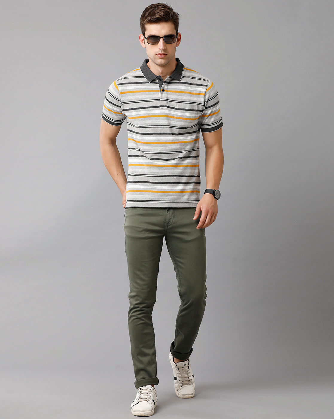 Classic Polo Mens Cotton Blend Striped Half Sleeve Slim Fit Polo Neck Multicolor T-Shirt | Adore 175 A
