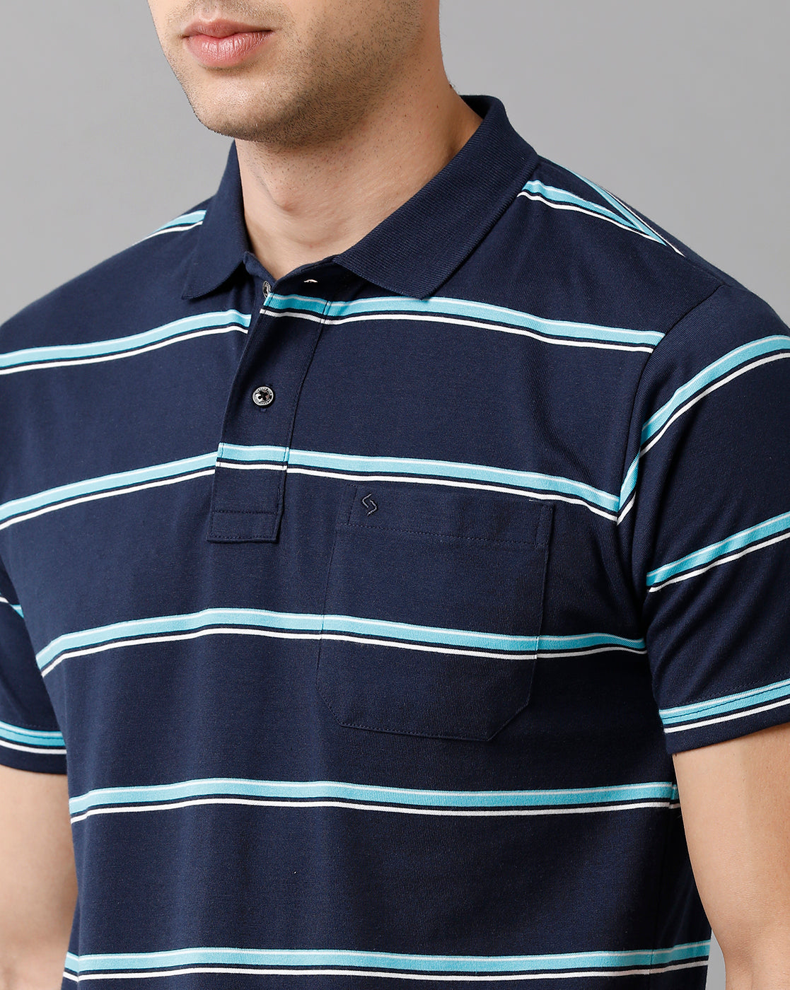 Classic Polo Mens Cotton Blend Striped Half Sleeve Authentic Fit Polo Neck Navy Blue Color T-Shirt | Avon 502 A