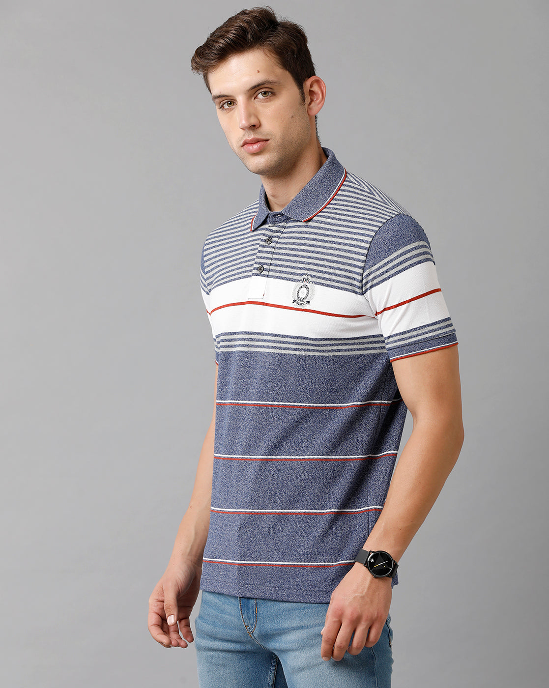 Classic Polo Mens Cotton Blend Striped Half Sleeve Slim Fit Polo Neck Multicolor T-Shirt | Vta 215 A