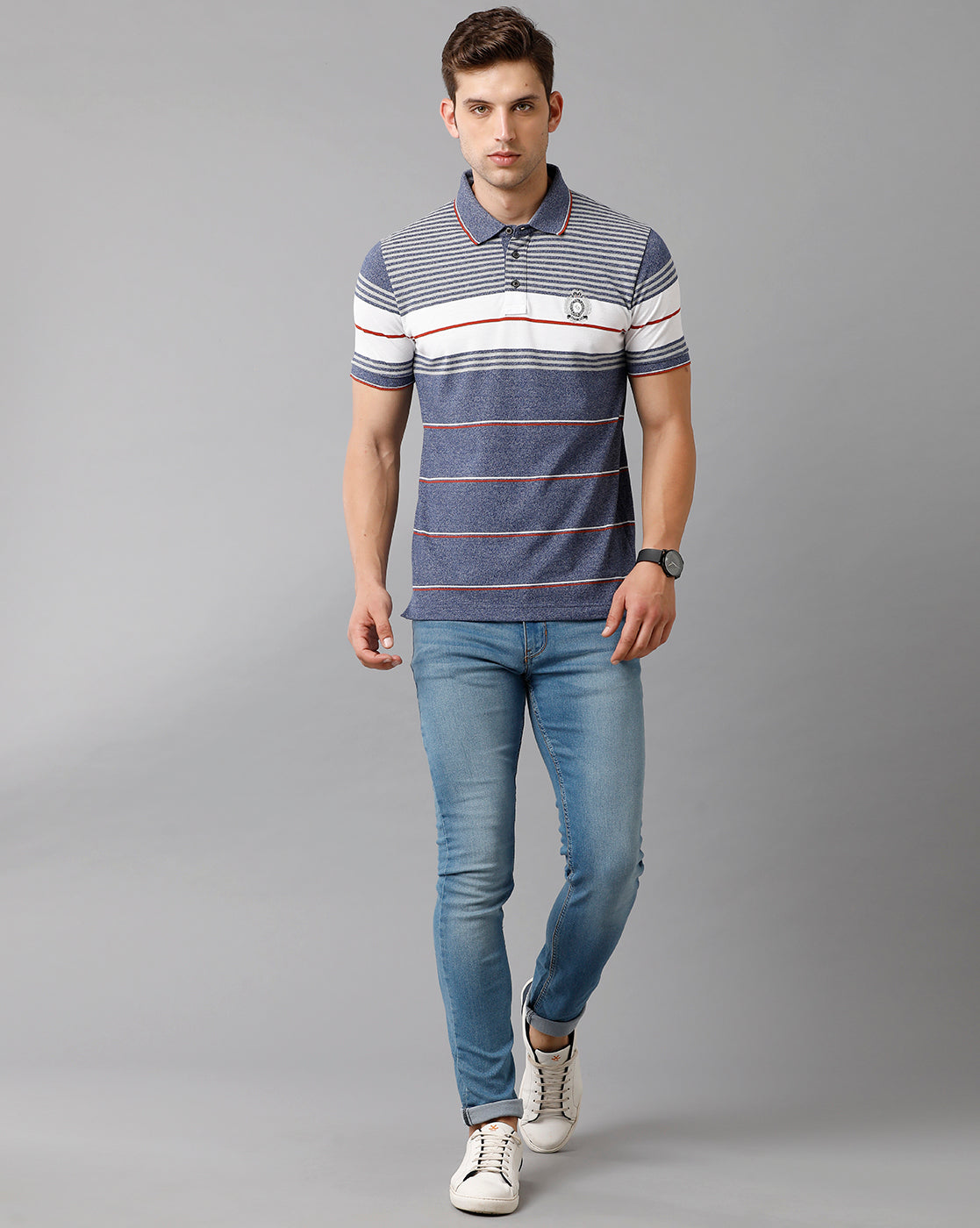 Classic Polo Mens Cotton Blend Striped Half Sleeve Slim Fit Polo Neck Multicolor T-Shirt | Vta 215 A