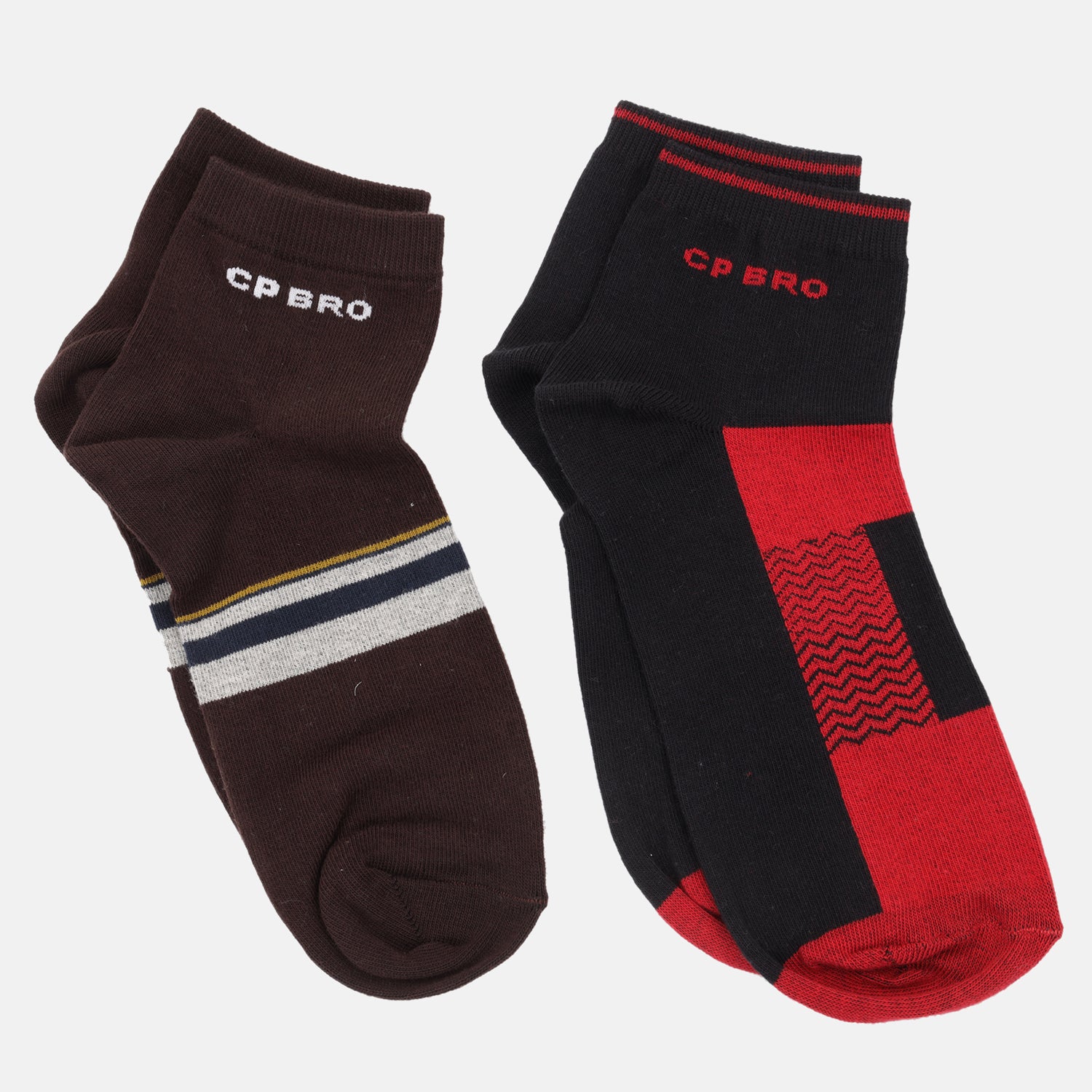 CP BRO Men's Cotton Ankle Socks - Pack of 2 - Brown & Red | B-SKS-A-BRWRED