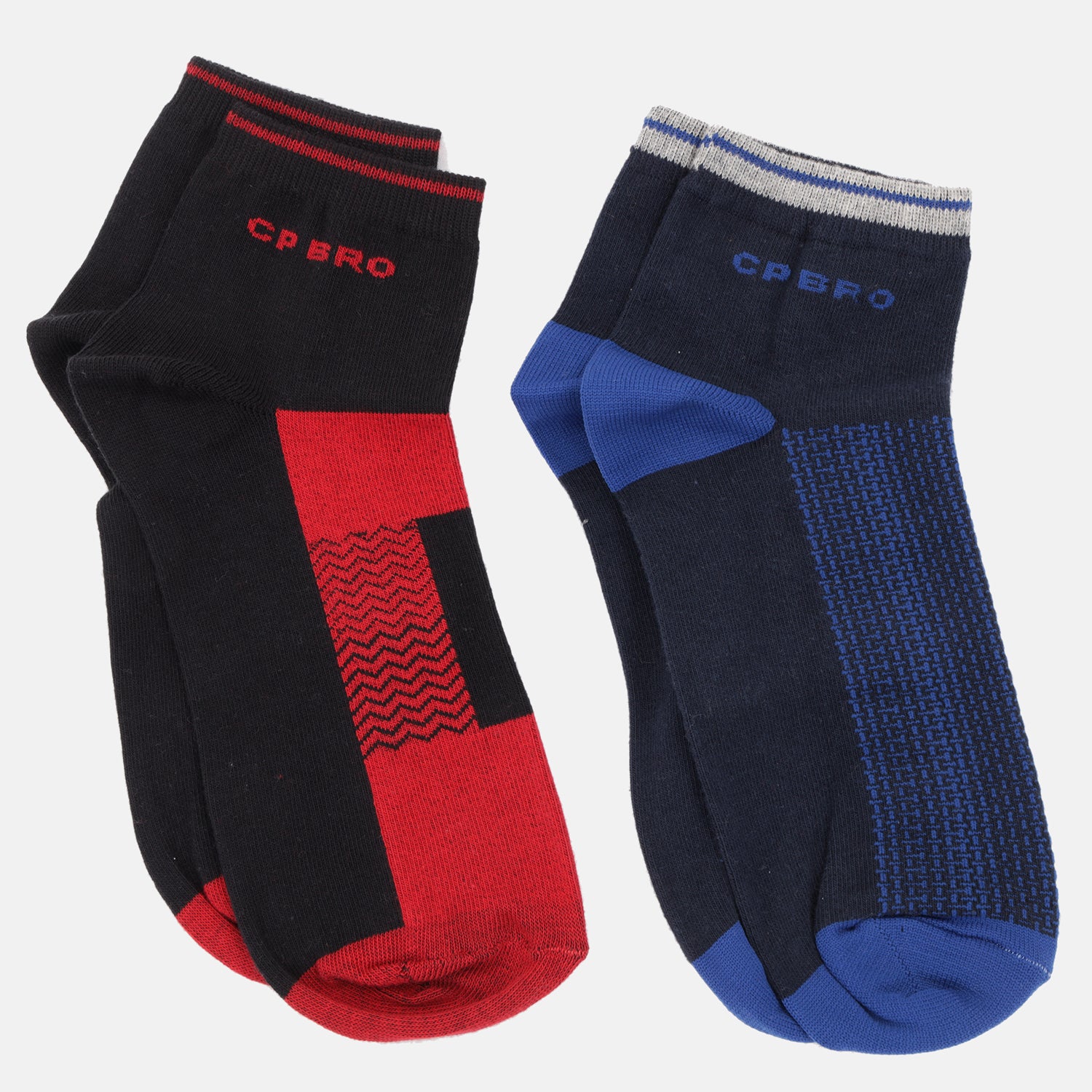 CP BRO Men's Cotton Ankle Socks - Pack of 2 - Red & Blue | B-SKS-A-REDBLU