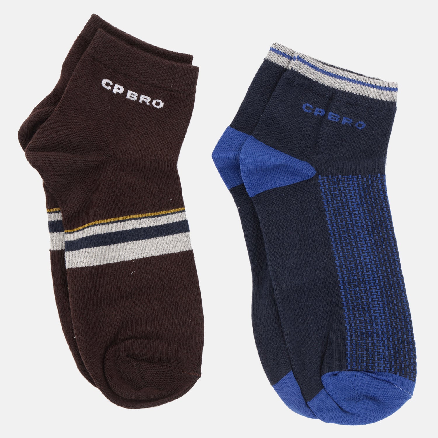 CP BRO Men's Cotton Ankle Socks - Pack of 2 - Brown & Blue | B-SKS-A-BRWBLU