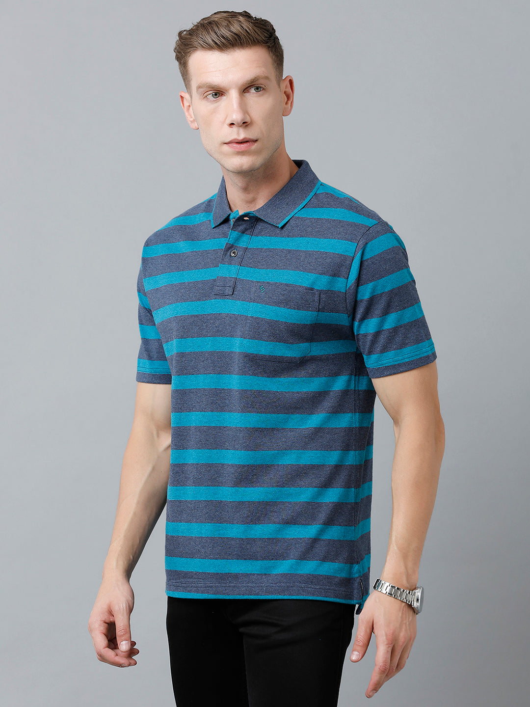 Classic Polo Men's Cotton Blend Half Sleeve Striped Authentic Fit Polo Neck Multicolor Color T-Shirt | Mel - 224 A