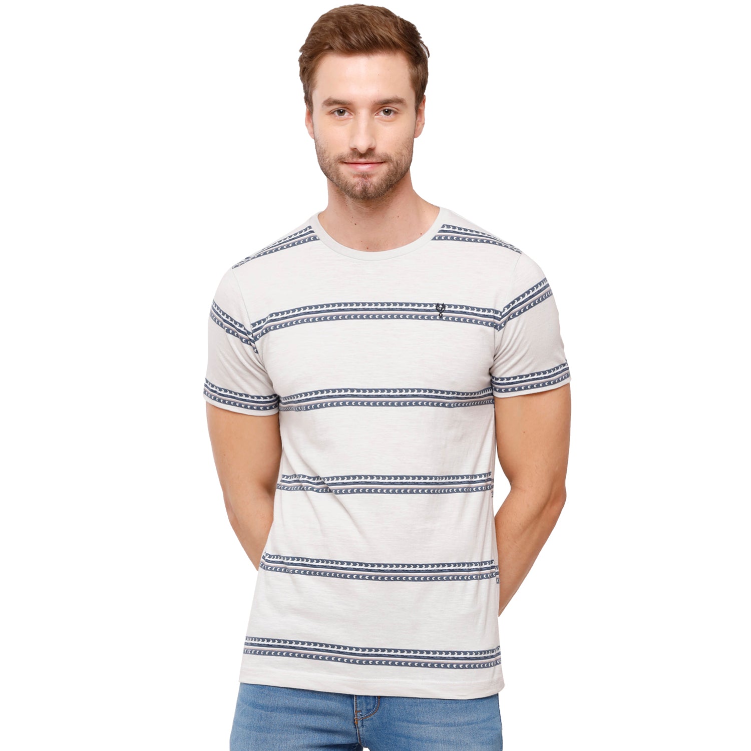 Classic Polo Mens Stripped Half Sleeve Slim Fit Crew Neck T-Shirt (FLASH-RN-104 SF C) T-shirt Classic Polo 