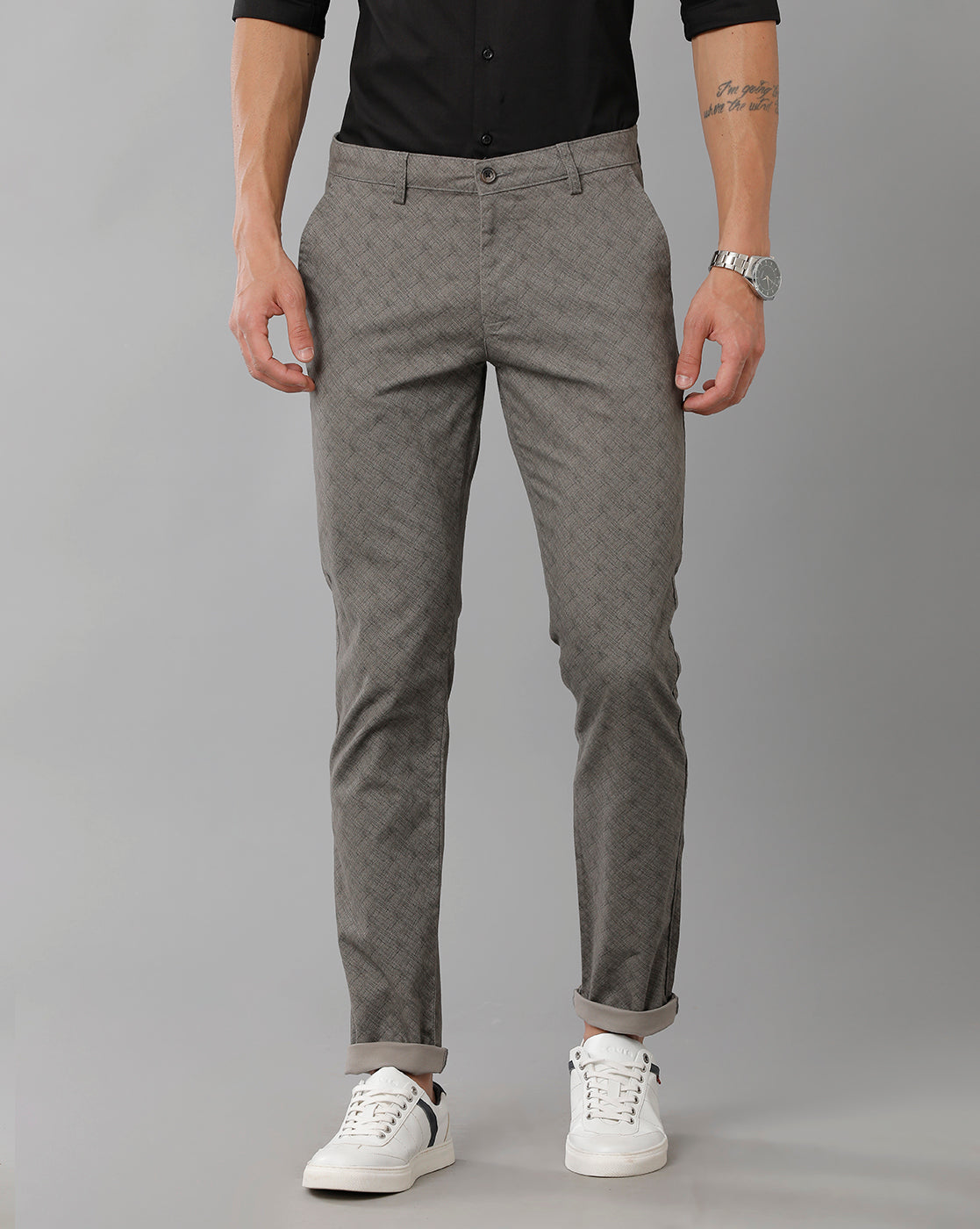 Classic Polo Men's 100% Cotton Moderate Fit Textured Grey Color Trouser | TO1-35 B-GRY
