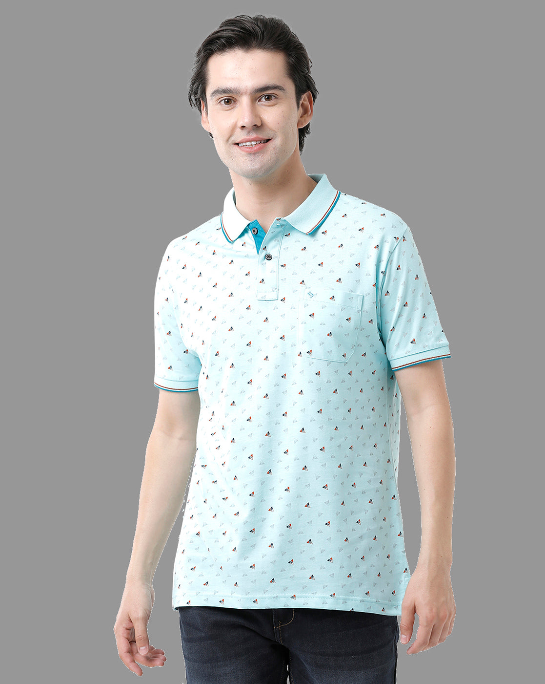 Classic Polo Mens Cotton Half Sleeve Printed Slim Fit Polo Neck Sky Blue Color T-Shirt | Bello - 174 B