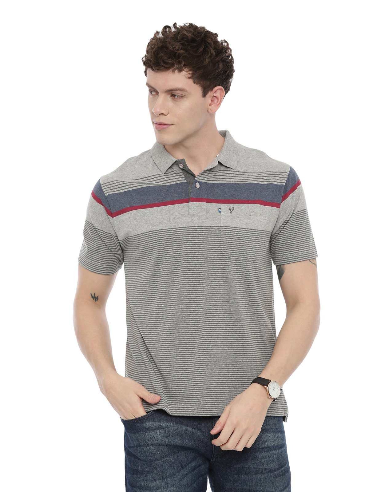 Swiss club Men's Polo Neck Half Sleeve Grey 100% Cotton Regular Fit T-Shirt STAG - 84 B AF P T-shirt Swiss Club 