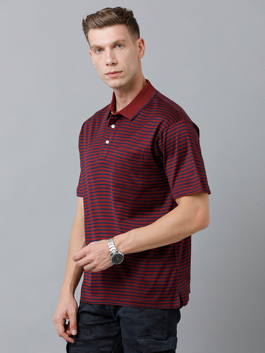Classic Polo Men's Cotton Half Sleeve Striped Authentic Fit Polo Neck Red Color T-Shirt | Ultimo - 317 B
