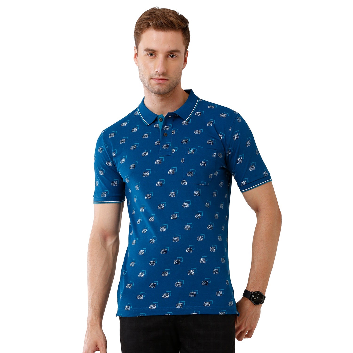 Classic Polo Mens Printed Half Sleeve Slim Fit Blue Color Polo T-Shirt - Beau 170 A T-shirt Classic Polo 