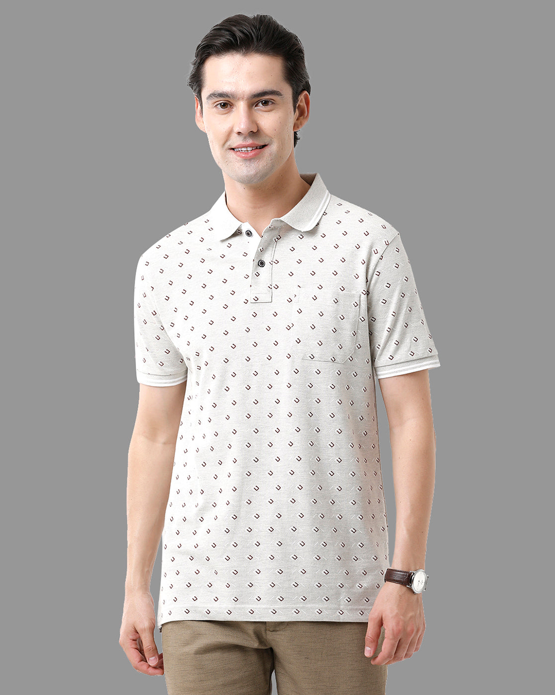 Classic Polo Mens Cotton Half Sleeve Printed Slim Fit Polo Neck Light Grey Color T-Shirt | Beau - 183 A