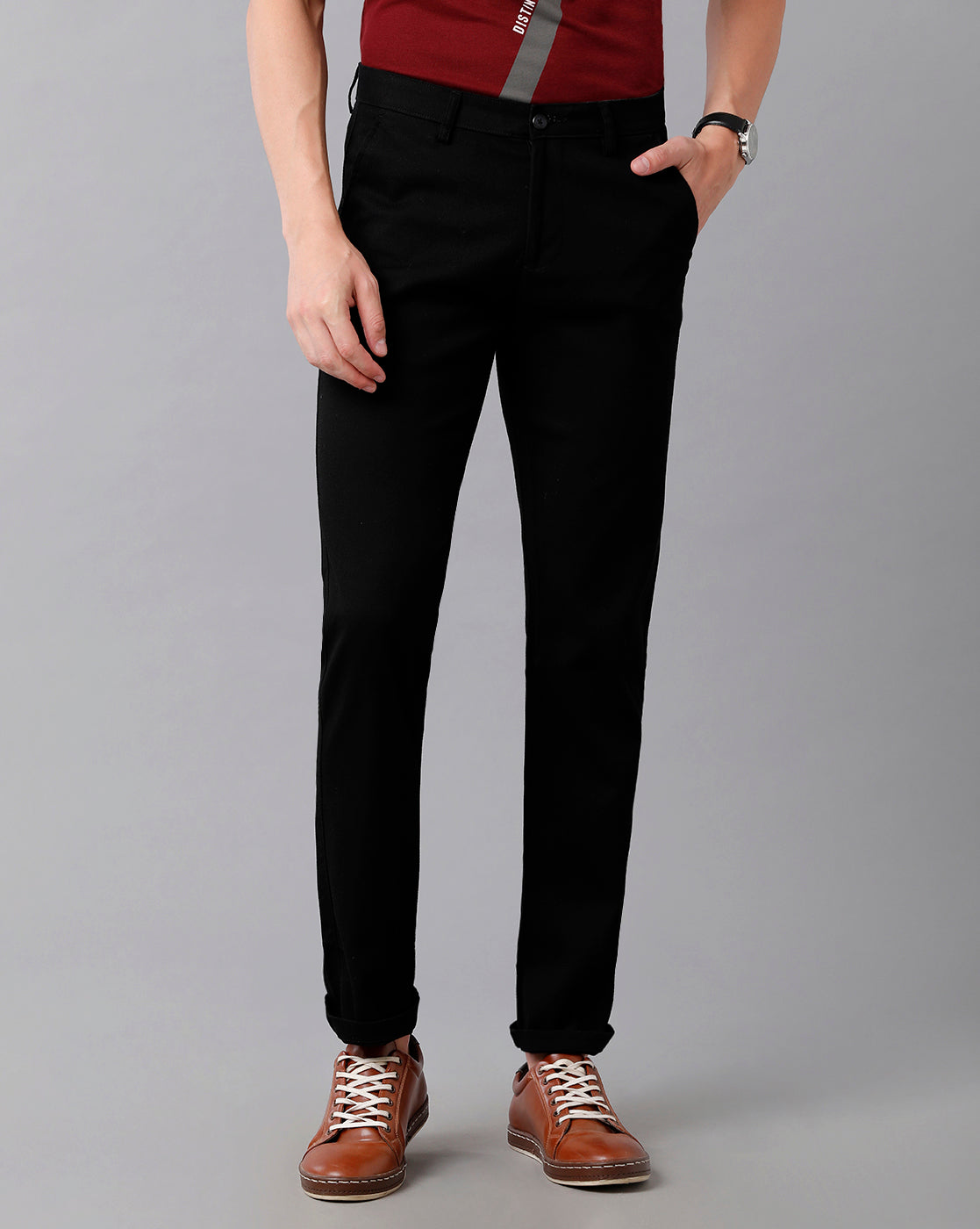 Classic Polo Men's Cotton Solid Slim Fit Black Color Trousers | Tn2-08 C