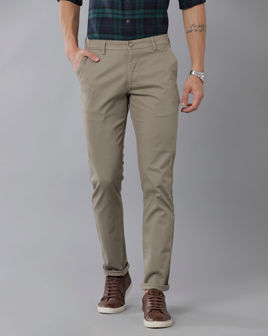 Classic Polo Men's 100% Cotton Moderate Fit Solid Olive Color Trouser | TO1-33 C-OLV