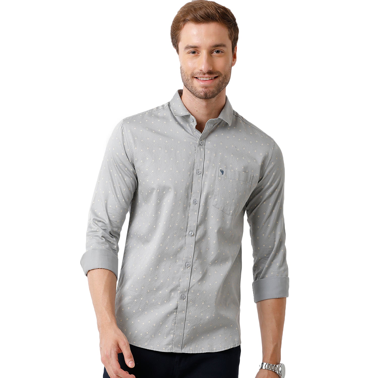 Swiss Club Mens Grey Color Slim Fit Full Sleeve Shirt - S-SC-102 A-FS-PRT-BSL Shirts Swiss Club 