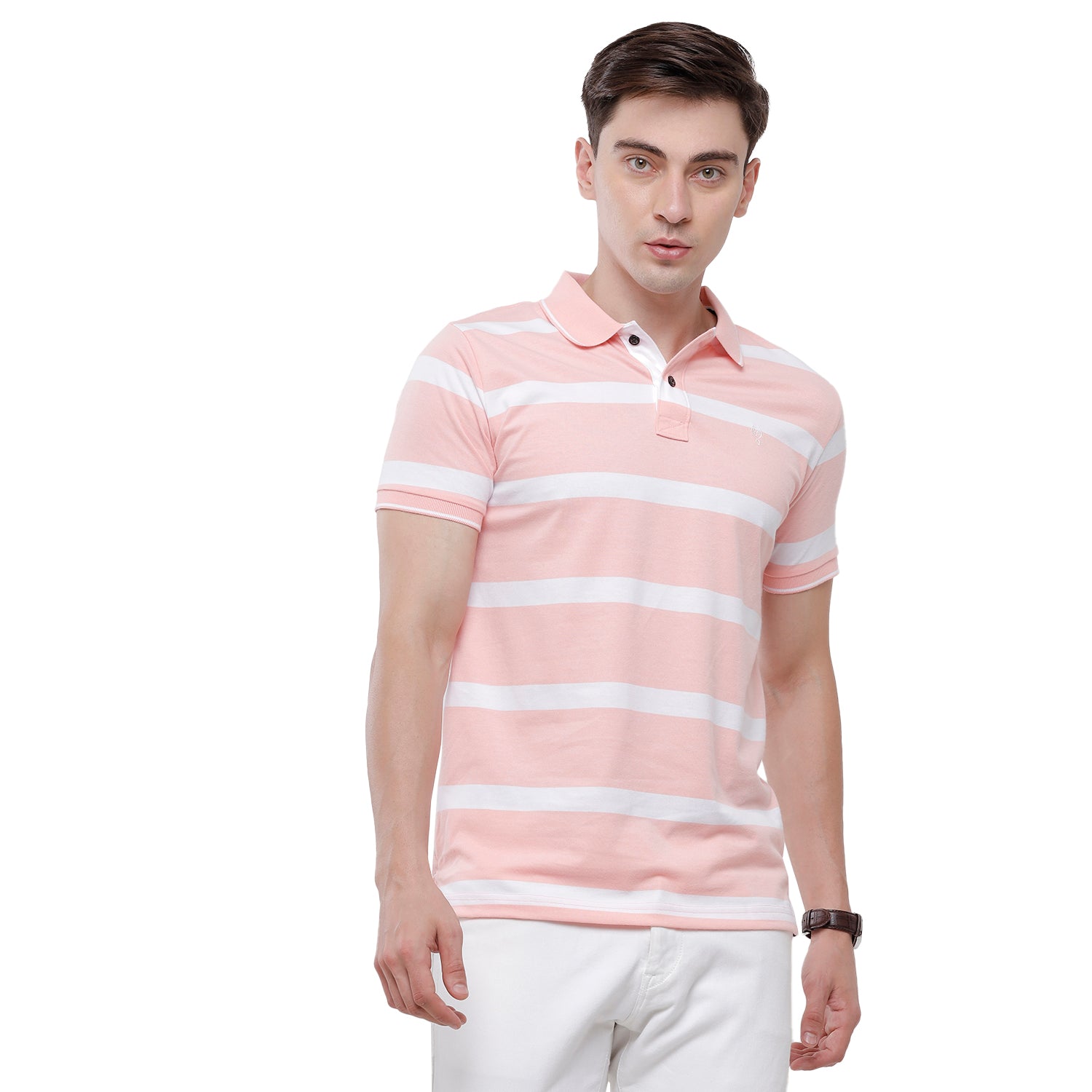 Classic Polo Mens Pink Stripes Half Sleeve Slim Fit T-Shirt (CPEG - 272 A SF P) T-shirt Classic Polo 