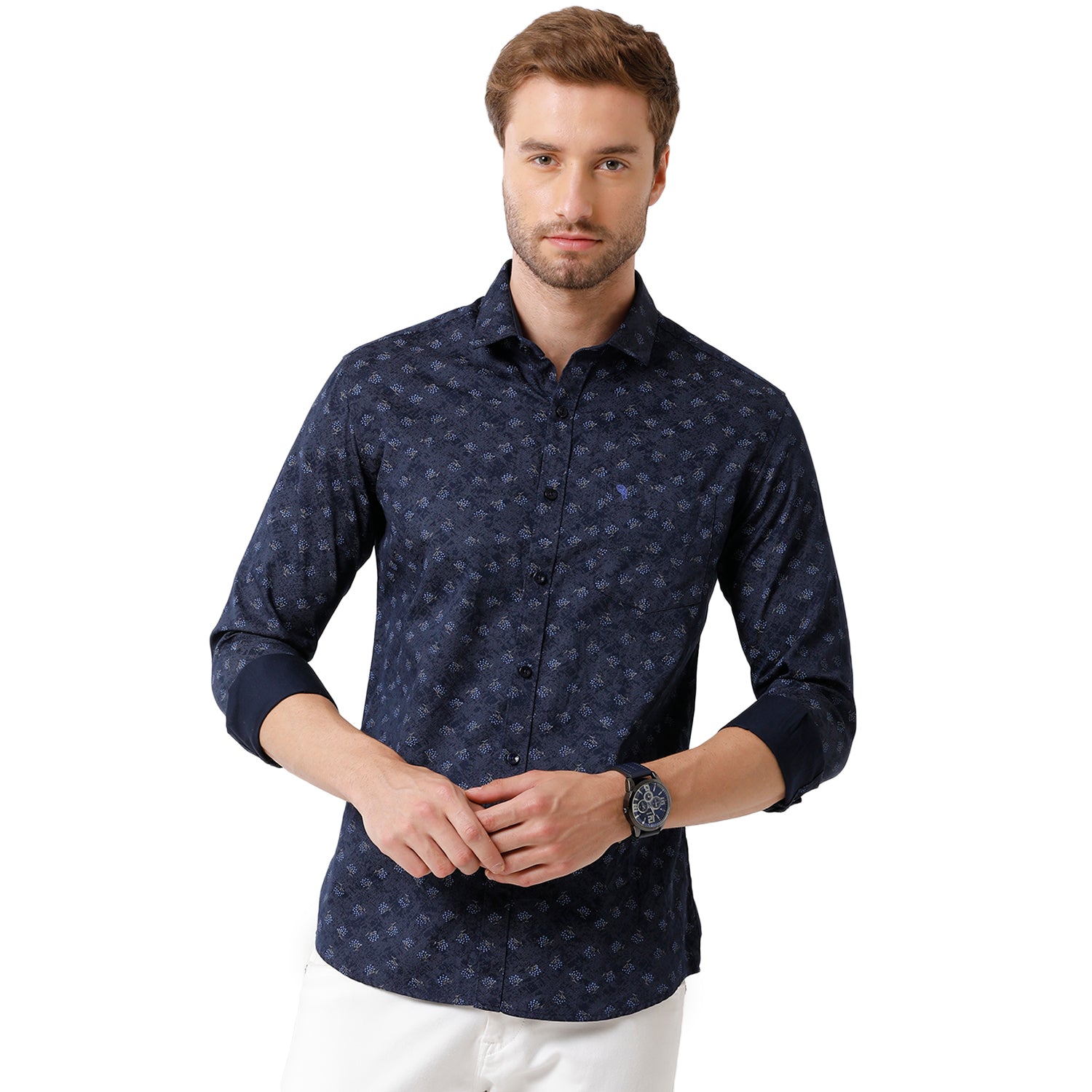 Swiss Club Mens Navy Blue Color Slim Fit Full Sleeve Shirt - S-SC-101 B-FS-PRT-BSL Shirts Swiss Club 
