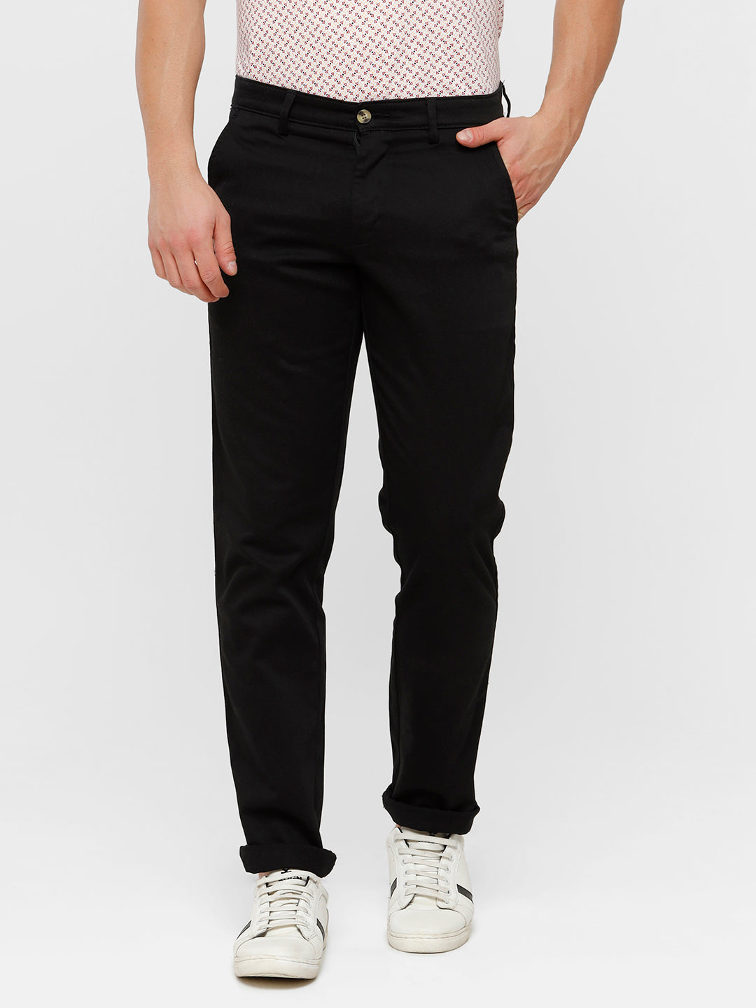 Classic Polo Mens Solid Slim Fit Black Trousers - Eros Black