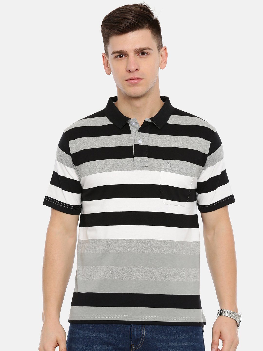 Men's Black with multi colour stripes T-shirt SWISS T-Shirt Swiss Club 