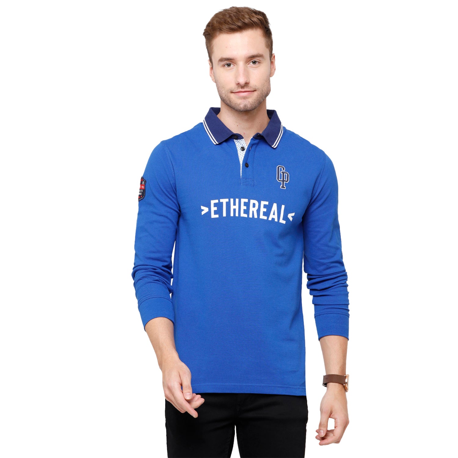 Classic Polo Men's Blue Graphic Polo Full Sleeve Slim Fit T-Shirt - Verno- 254 B T-shirt Classic Polo 