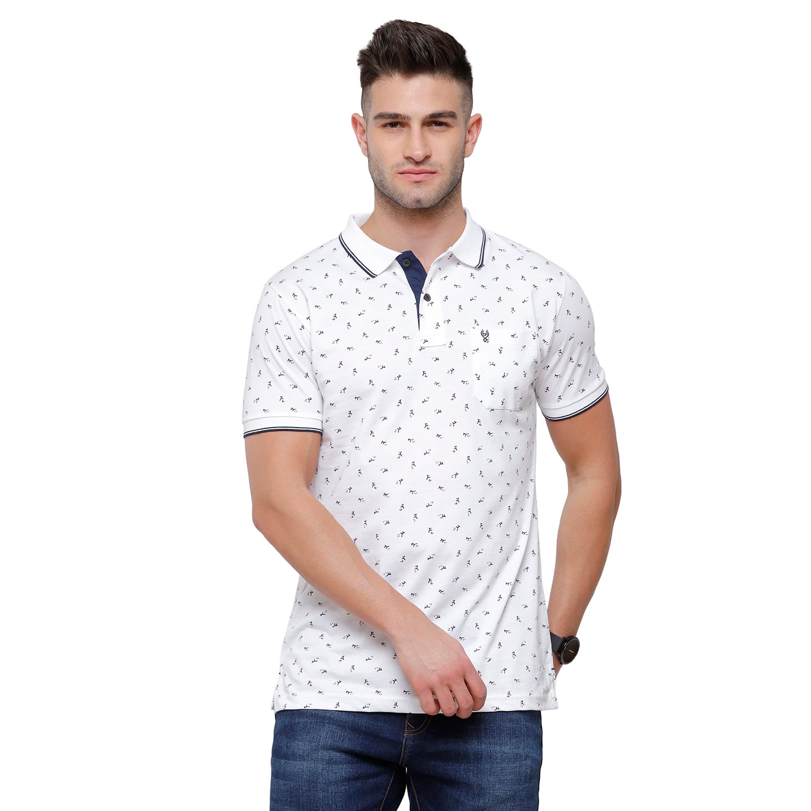 Classic Polo Mens Printed Slim Fit Polo Neck White Colour T-Shirt - Bello 164A T-shirt Classic Polo 