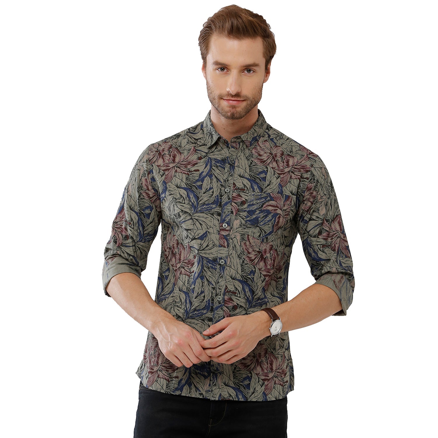 Classic Polo Bro Mens 100% Cotton Printed Full Sleeve Slim Fit Polo Neck Multicolor Woven Shirt (SBN1-73 A-FS-PRT-BSL) Classic Polo 