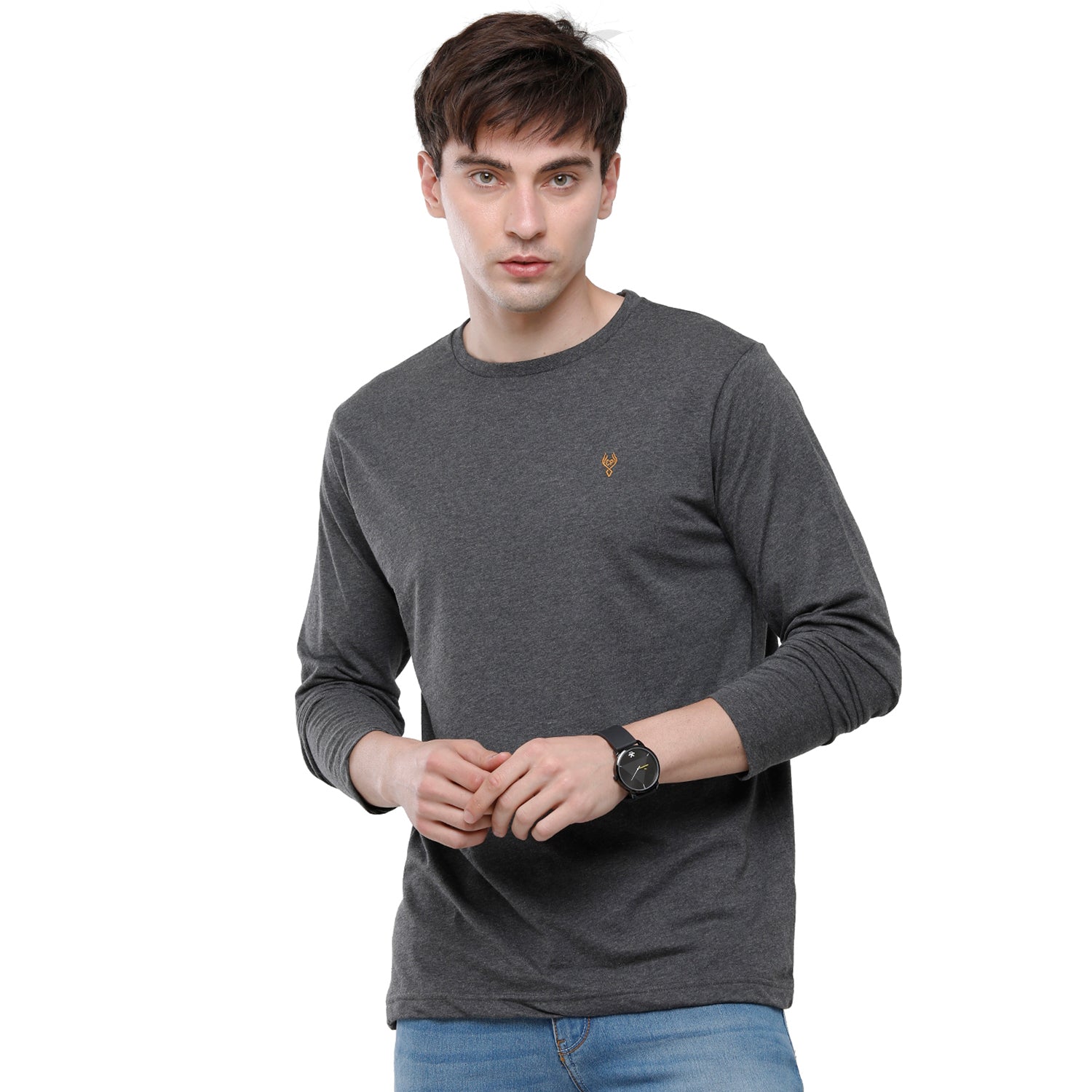 Classic polo Men's Grey Single Jersey Crew Neck Full Sleeve Slim Fit T-Shirt - Comet 03 T-shirt Classic Polo 