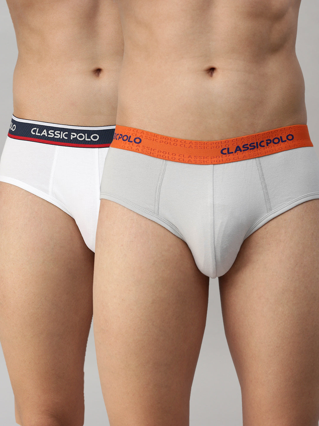 Classic Polo Men's Modal Solid Briefs Scarce White Grey (Pack of 2)