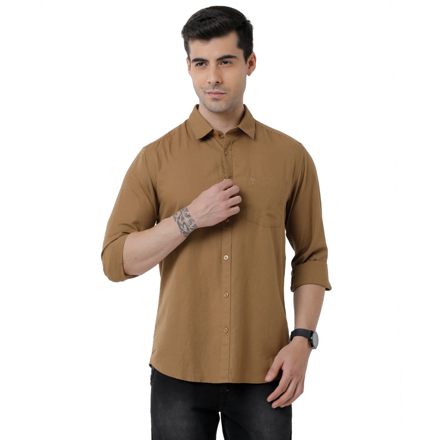 Classic Polo Mens Solid Slim Fit Full Sleeve Brown Color Shirt - SN1-111 B Shirts Classic Polo 