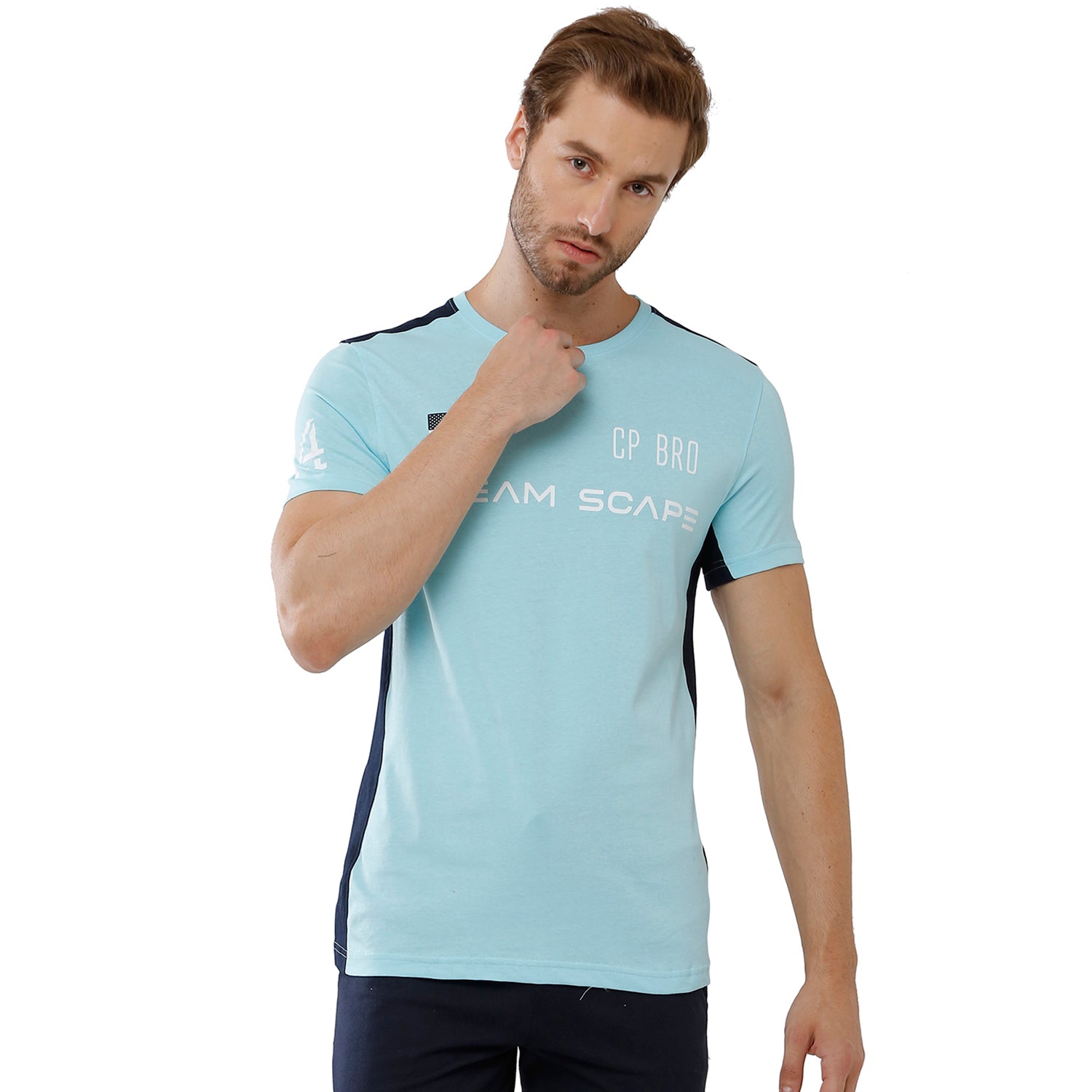 Classic Polo Bro Mens 100% Cotton Color Block Half Sleeve Slim Fit Crew Neck Light Blue Color T-Shirt (BRCN - 462 B SF C) Classic Polo 