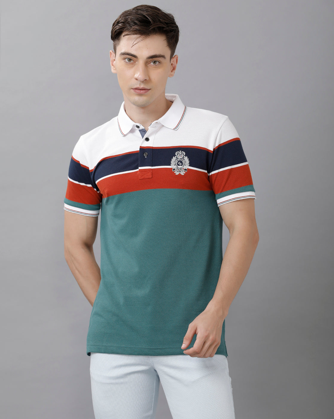 Classic Polo Mens Cotton Blend Striped Half Sleeve Slim Fit Polo Neck Multicolor T-Shirt | Vta 201 A