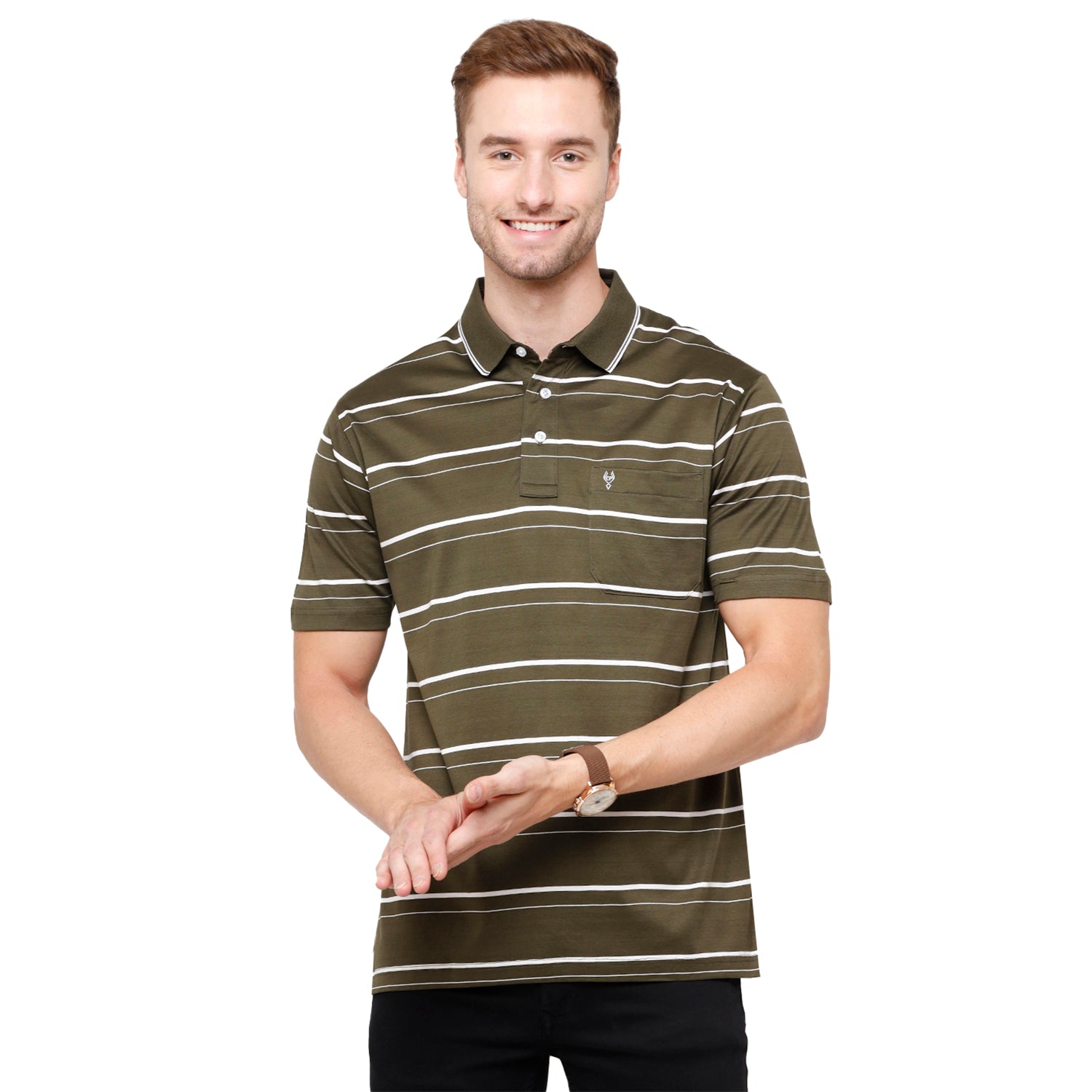 Classic Polo Mens Striped Authentic Fit Half Sleeve Premium Green Stripe T-Shirt - Ultimo - 256 A T-shirt Classic Polo 