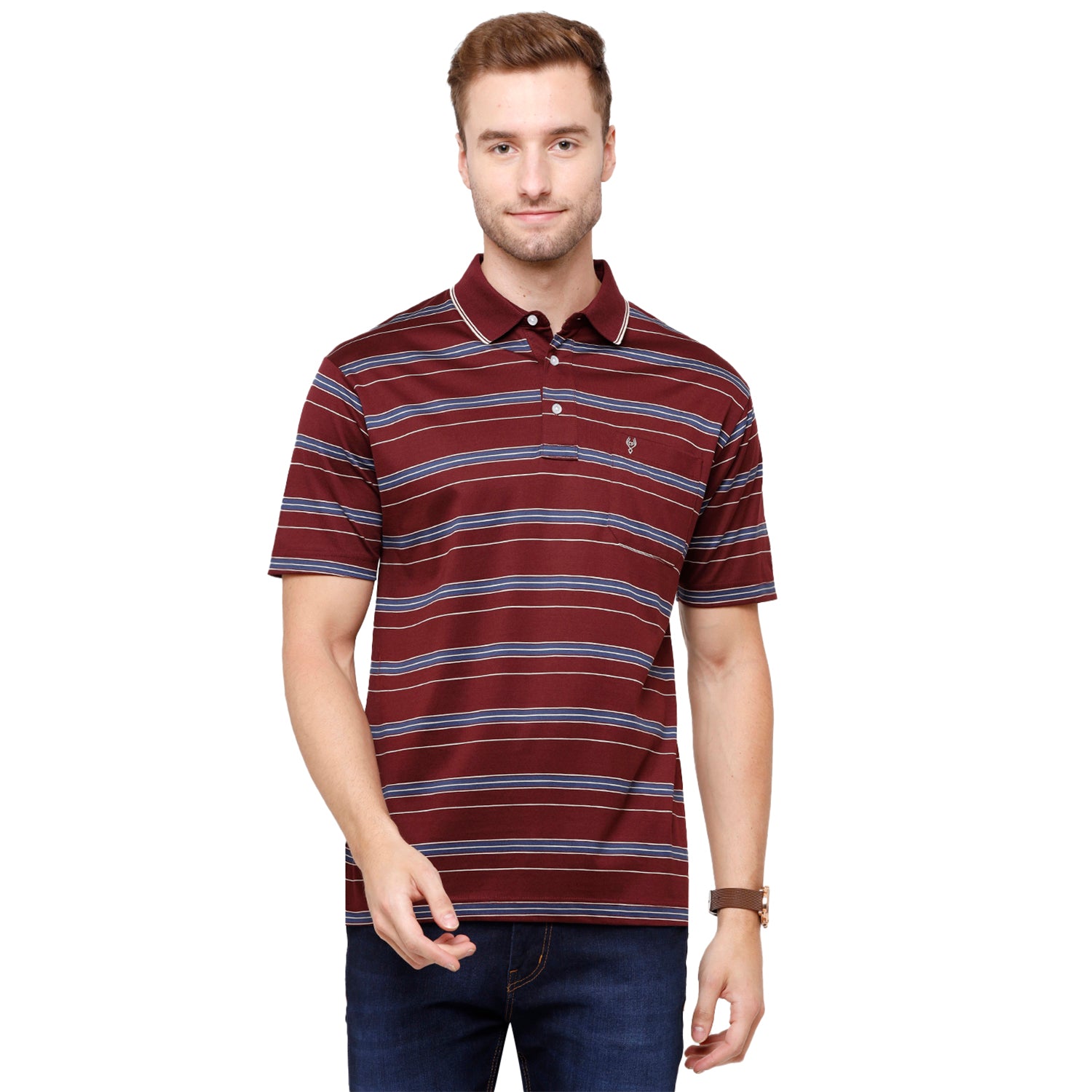Classic Polo Men's Striped Authentic Fit Half Sleeve Premium Maroon Stripe T-Shirt - Ultimo - 258 A T-shirt Classic Polo 
