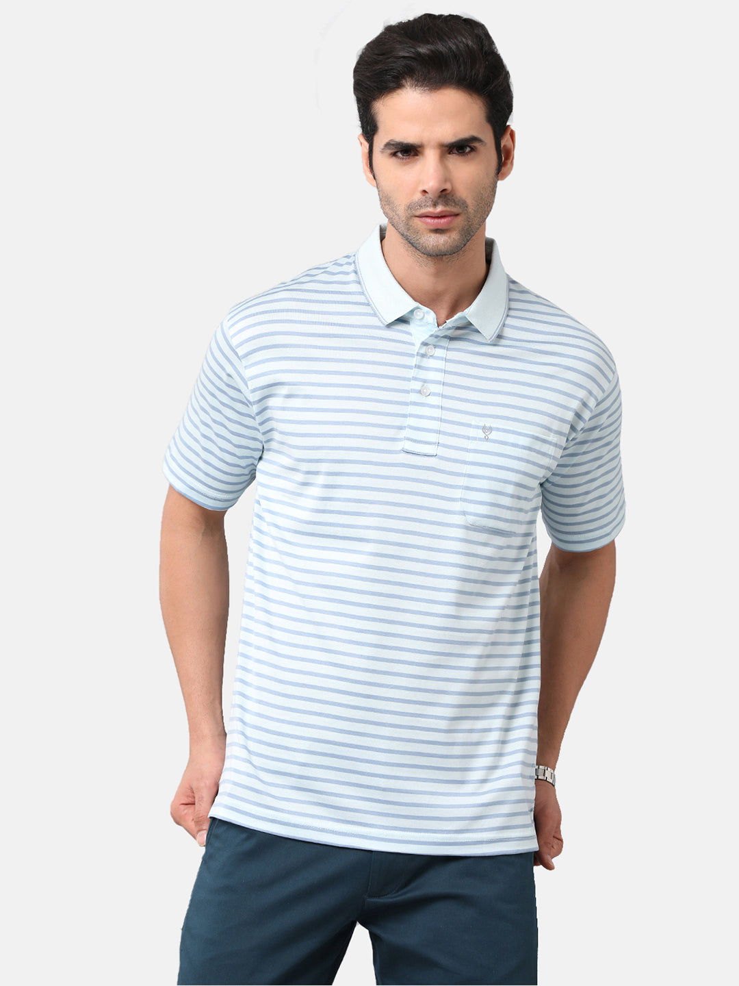 Classic Polo Mens Cotton Striped Authentic Fit Polo Neck Sky Blue Color T-Shirt | ultimo 272A