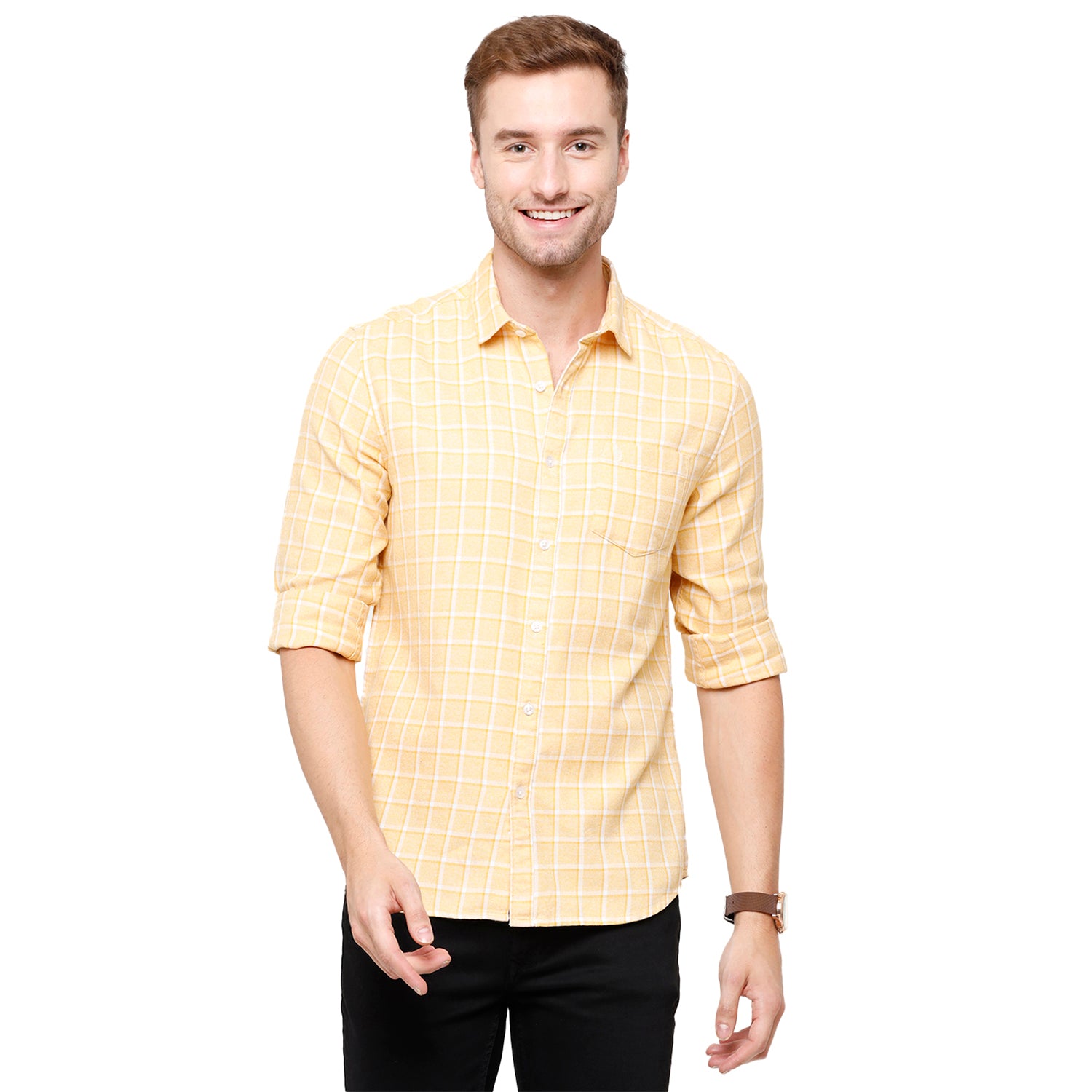 Swiss Club Men's Yellow Checkered Slim Fit Casual Half Sleeve Shirt - S-SC-89 A Shirts Swiss Club 
