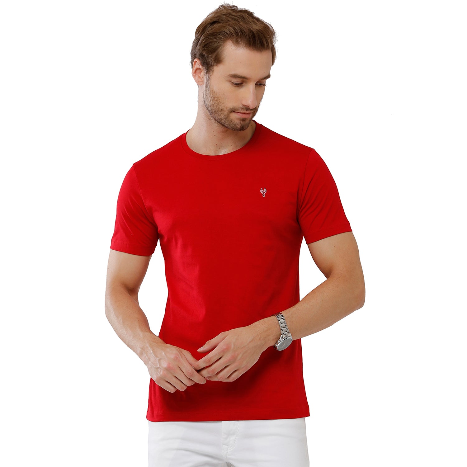 Classic Polo Men's Solid Single Jersey Red Half Sleeve Slim Fit T-Shirt - Kore-04 T-shirt Classic Polo 
