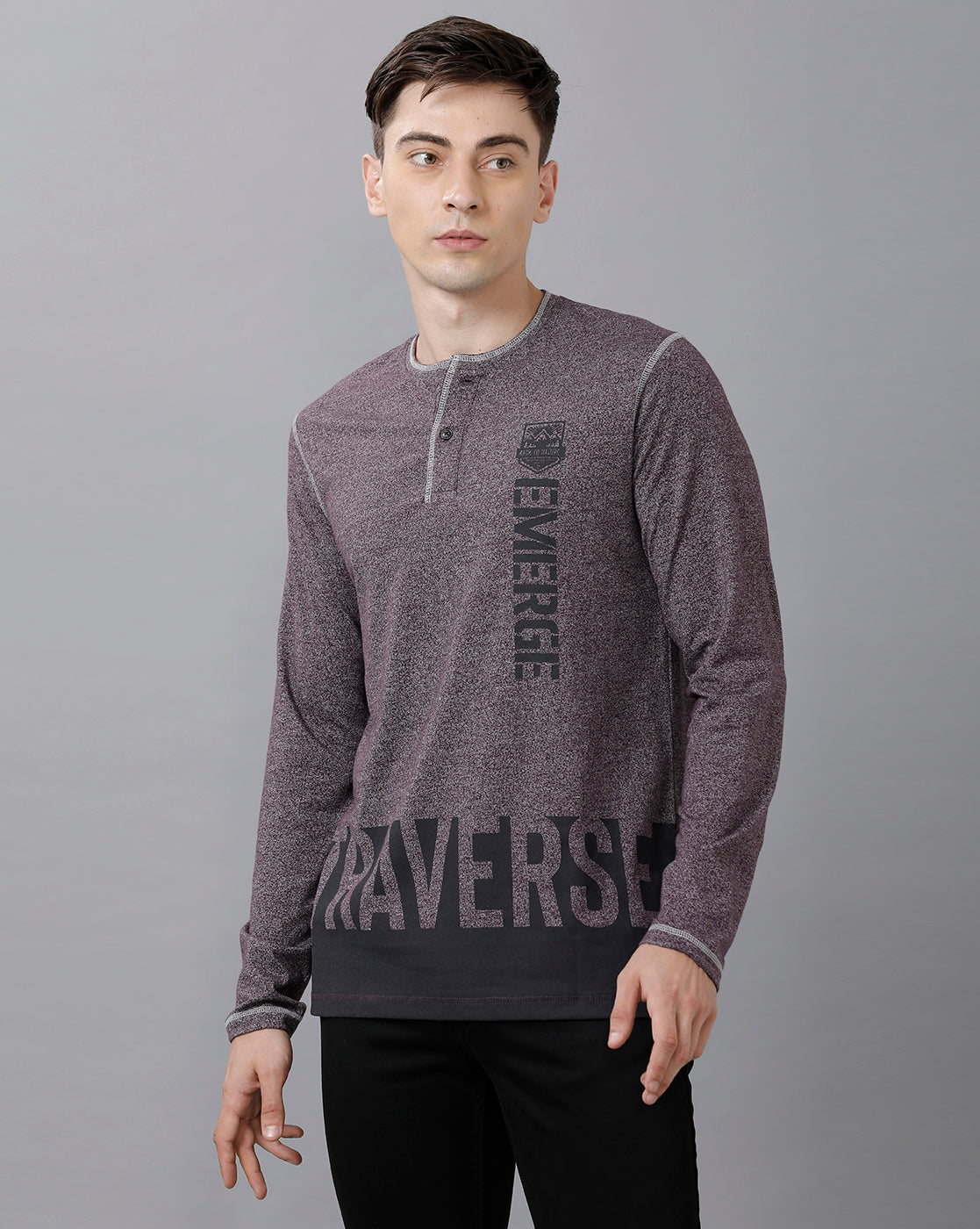 Classic Polo Mens Cotton Printed Full Sleeve Slim Fit Round Neck Grey Color T-Shirt | Baleno Fs 477 A