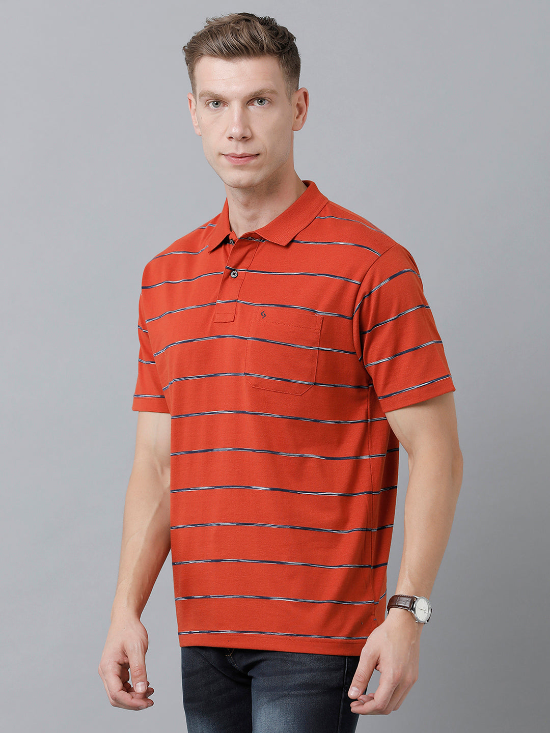 Classic Polo Men's Cotton Half Sleeve Striped Authentic Fit Polo Neck Red Color T-Shirt | Nexon - 03 B