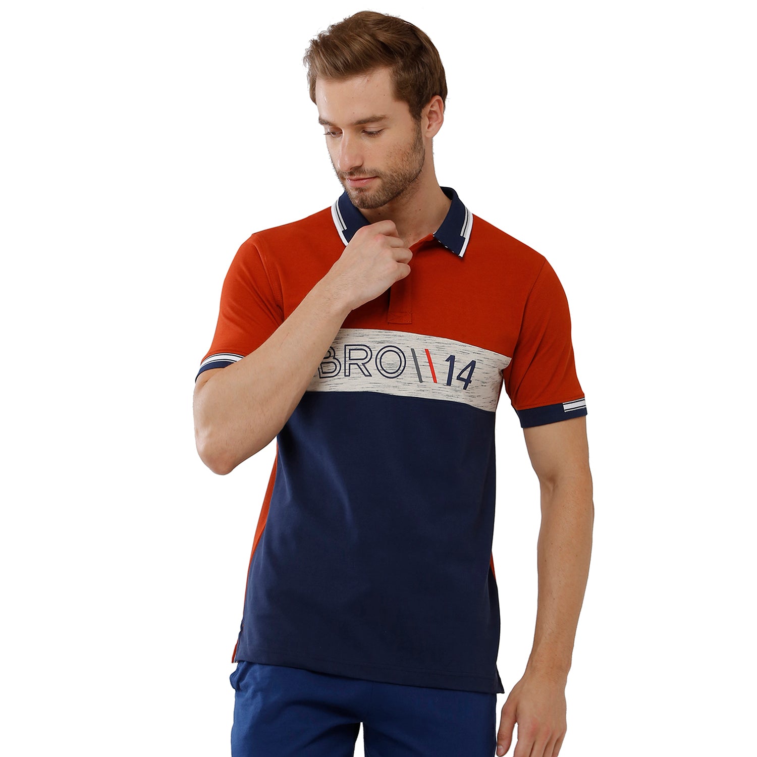 Classic Polo Bro Mens Color Block Half Sleeve Slim Fit Polo Neck Multicolor T-Shirt (BRP - 322 A SF P) T-shirt Classic Polo 