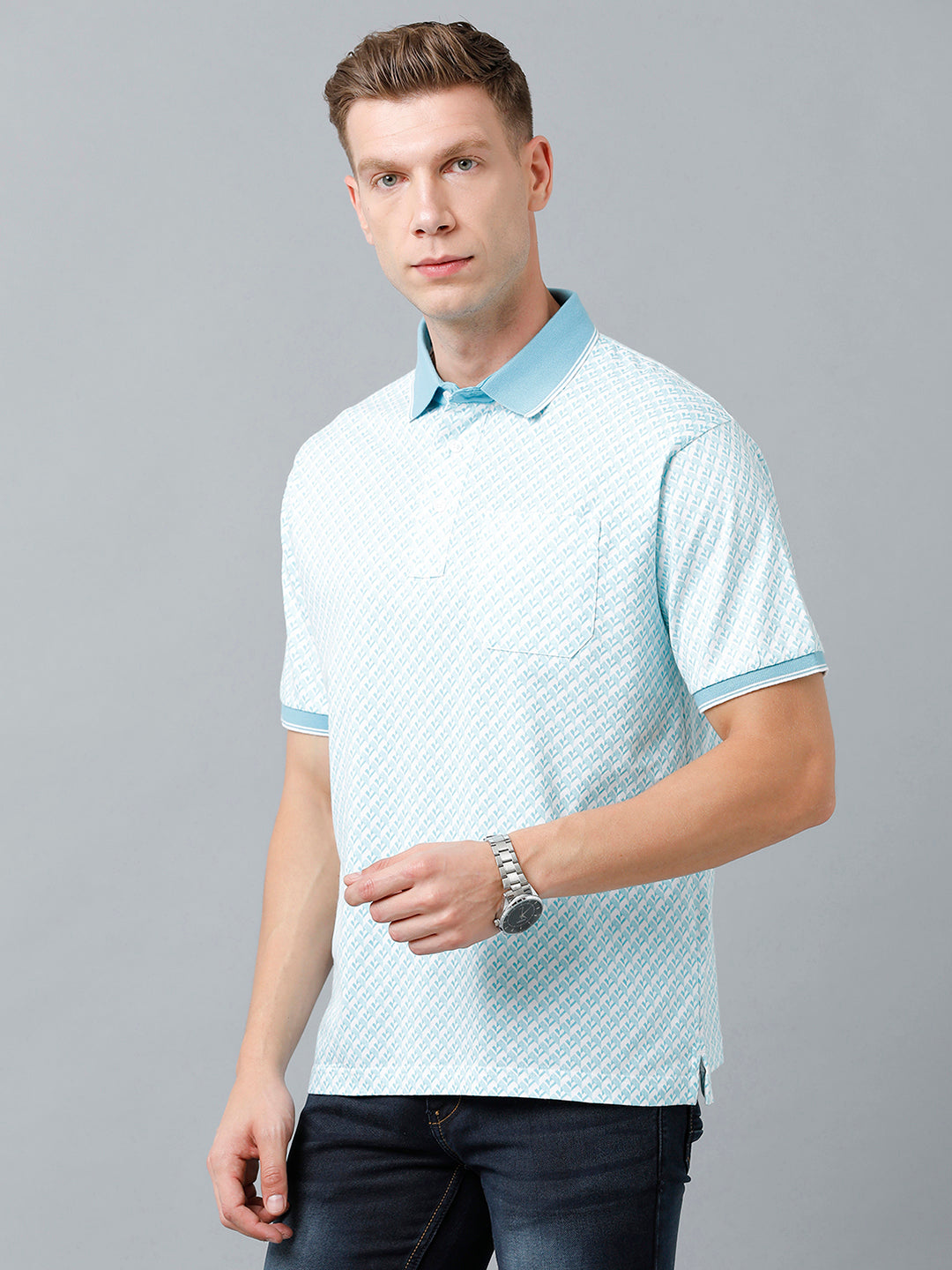Classic Polo Men's Cotton Half Sleeve Printed Authentic Fit Polo Neck Sky Blue Color T-Shirt | Carve Polo - 09 B