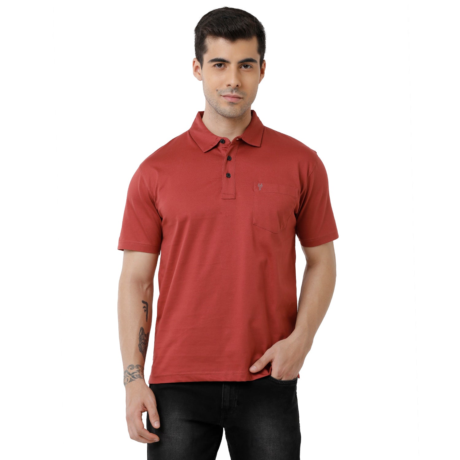 Classic Polo Mens 100% Cotton Solid Regular Fit Half Sleeve Polo Neck Red Color T-Shirt - Elite-Burgundy T-shirt Classic Polo 