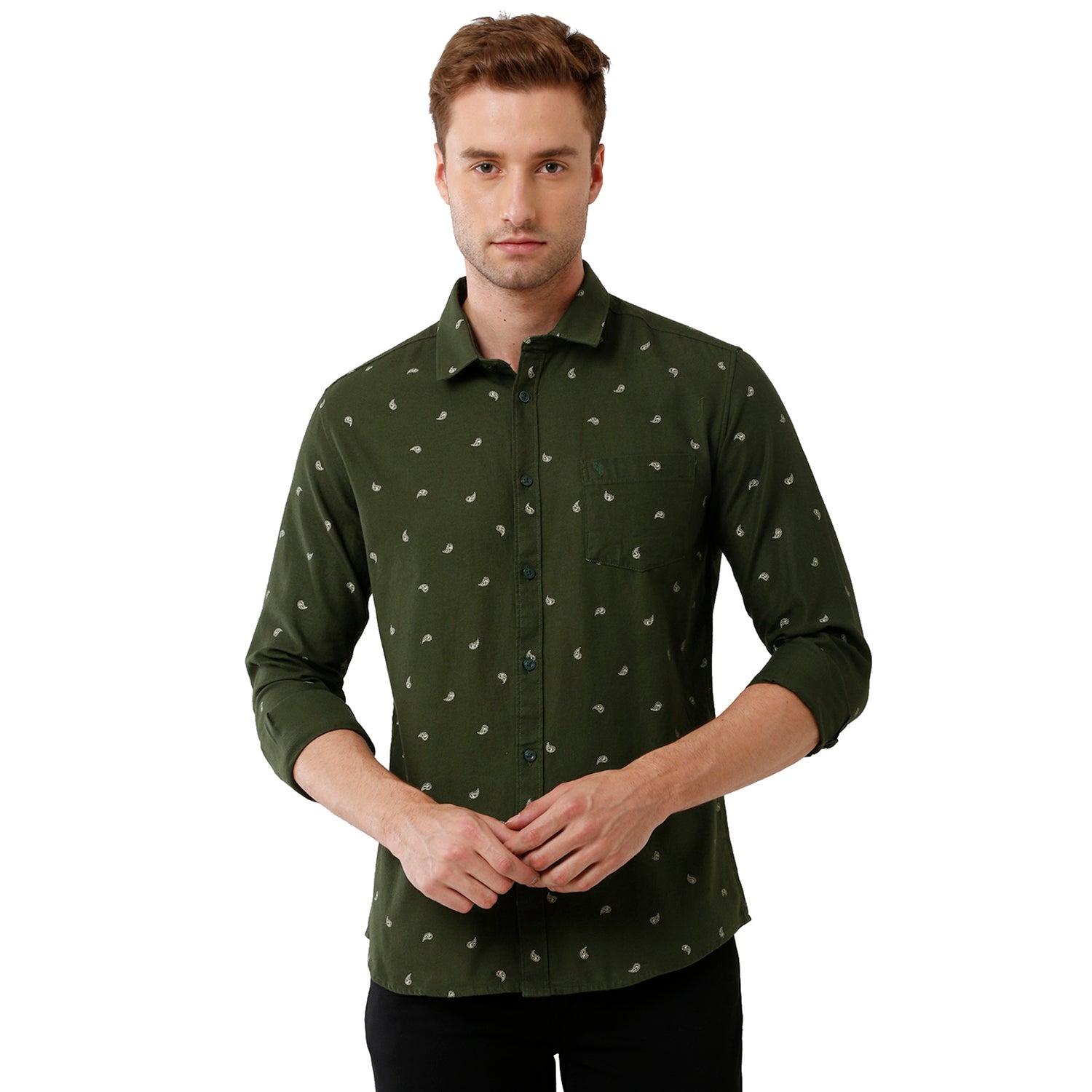 Swiss Club Mens Printed Full Sleeve Slim Fit Green Color Woven Shirt -SC 123 C Swiss Club 