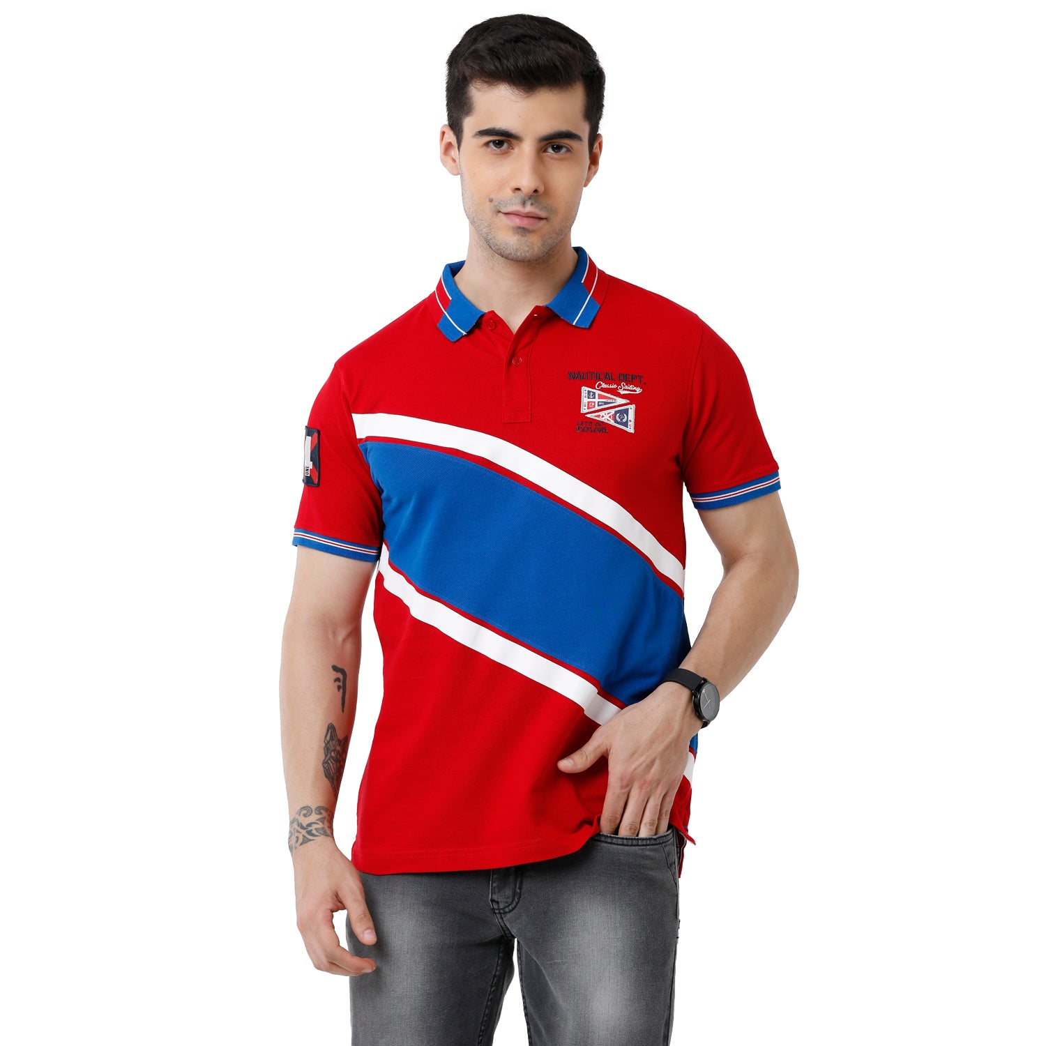 Classic Polo BroMens Color Block Slim Fit Polo Neck Multicolor T-Shirt - BRP 323 B T-shirt Classic Polo Bro 