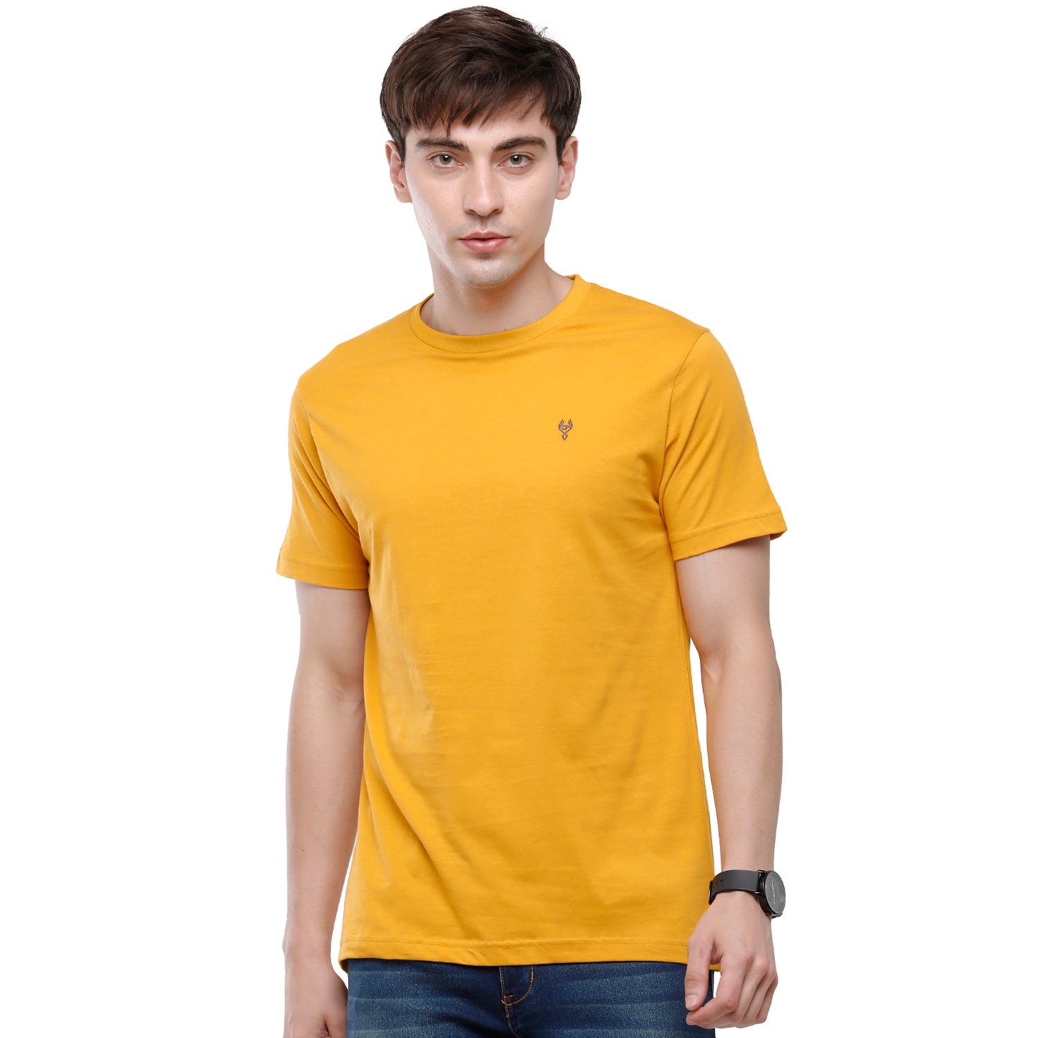 Classic Polo Men's Solid Single Jersey Orange Half Sleeve Slim Fit T-Shirt - Kore-05 T-shirt Classic Polo 